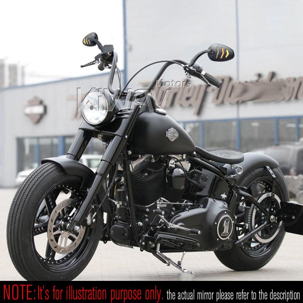 KiWAV Arrow Black Motorcycle Mirrors with LED Running Lights & Turn Signals - Compatible with Harley Davidson for Enhanced Visibility & Safety - Perfect for Night Riding & Urban Commuting