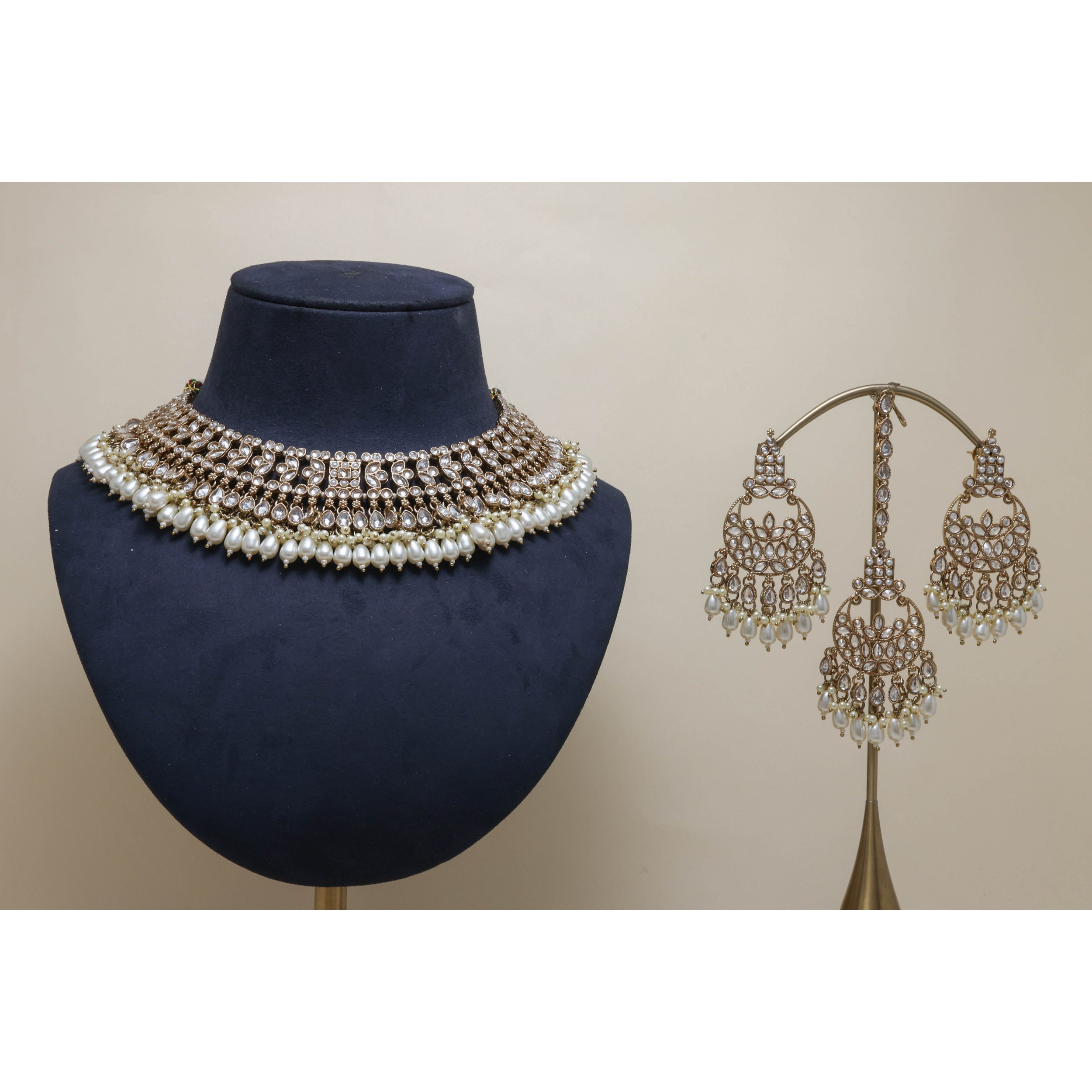 AAROHI POLKI Full Set Jewelry - Traditional Indian Kundan Necklace, Earrings & Bangles Set for Weddings, Parties & Festive Occasions