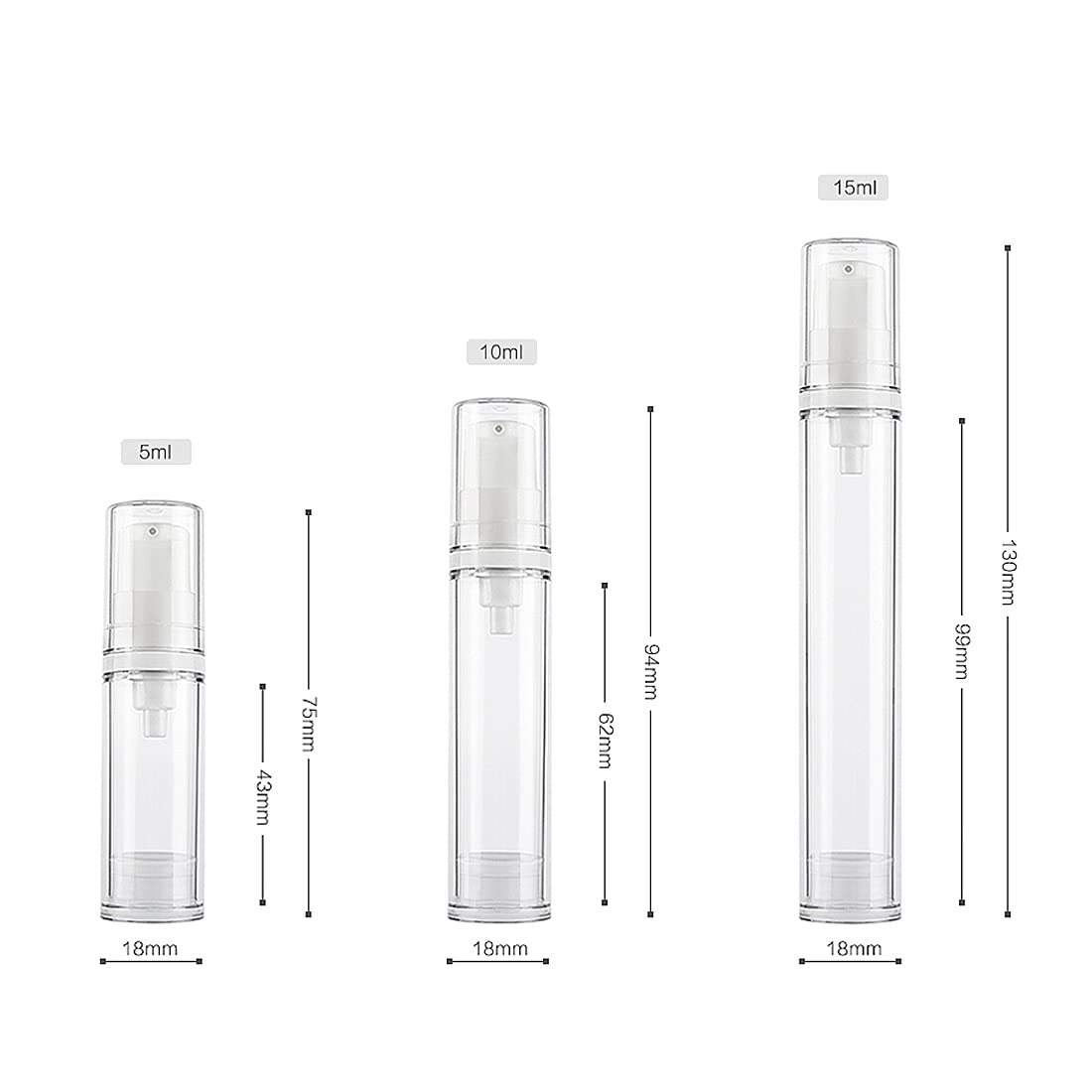 10ml Empty Airless Pump Bottles (10-Pack) - Portable Refillable Travel Containers for Cosmetic Lotion, Serum & Gel - Transparent Leak-Proof Design with White Pump - Perfect for Skincare, Makeup & Travel Essentials