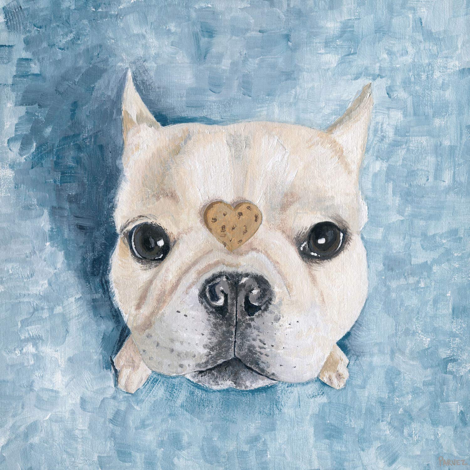 Parvez Taj Heart Bulldog Painting Print on Wrapped Canvas 18x18 - Modern Dog Art for Living Room, Bedroom & Office Decor