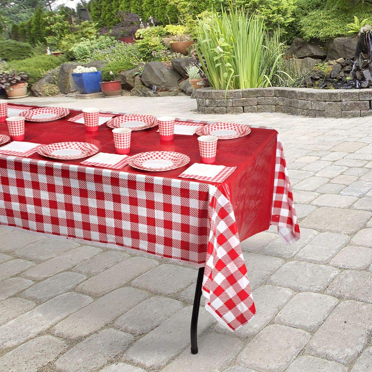 Hammont 9 oz Disposable Picnic Cups - Red & White Checkered Gingham Paper Cups for BBQ, Birthday Party, Backyard Gathering & Outdoor Events (50 Pack) - Perfect for Summer Picnics, Camping Trips and Family Reunions