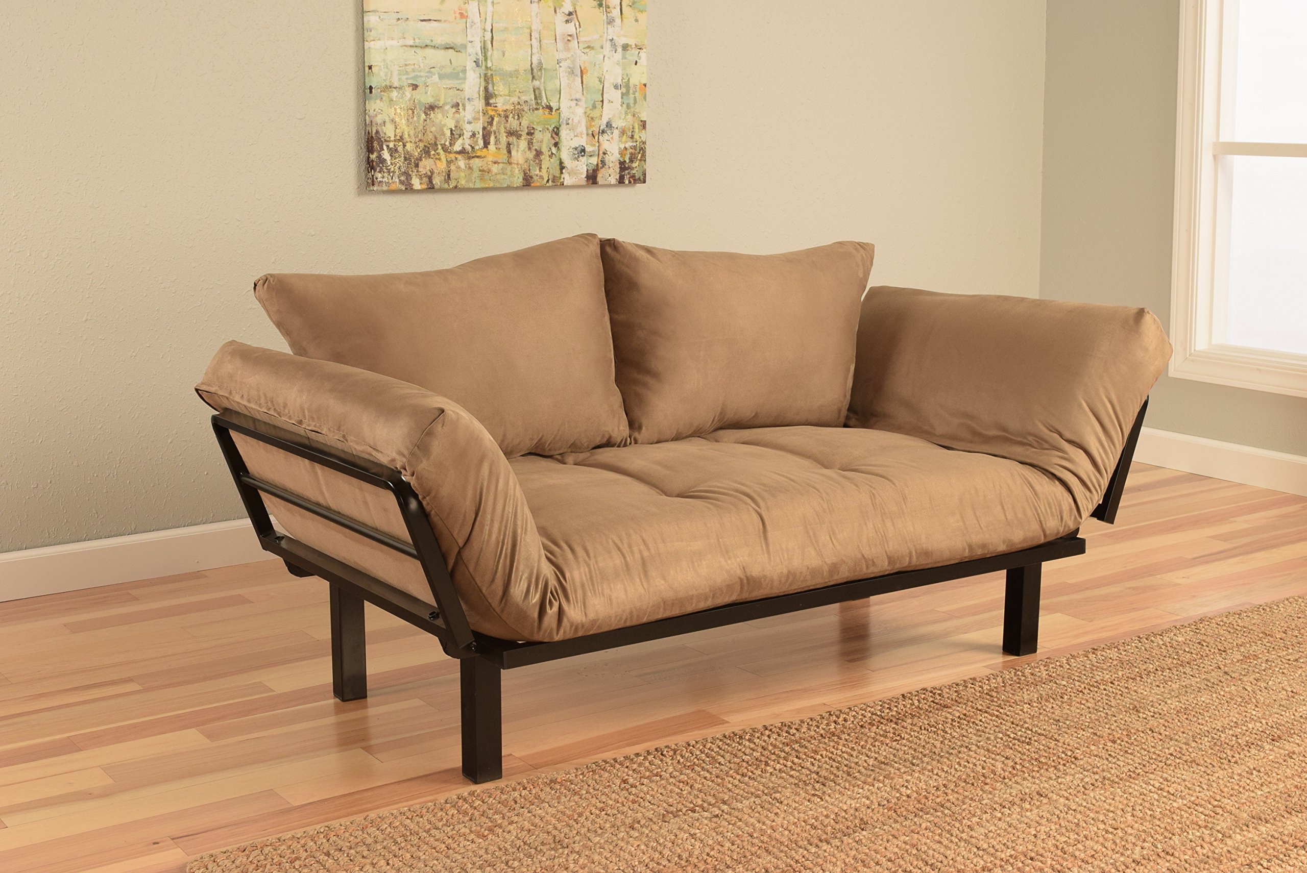 Bright Day Twin Size Bed Futon with Sturdy Metal Frame - Multiple Color Fabric Options (Peat) | Perfect for Small Spaces, Guest Rooms & Dormitories