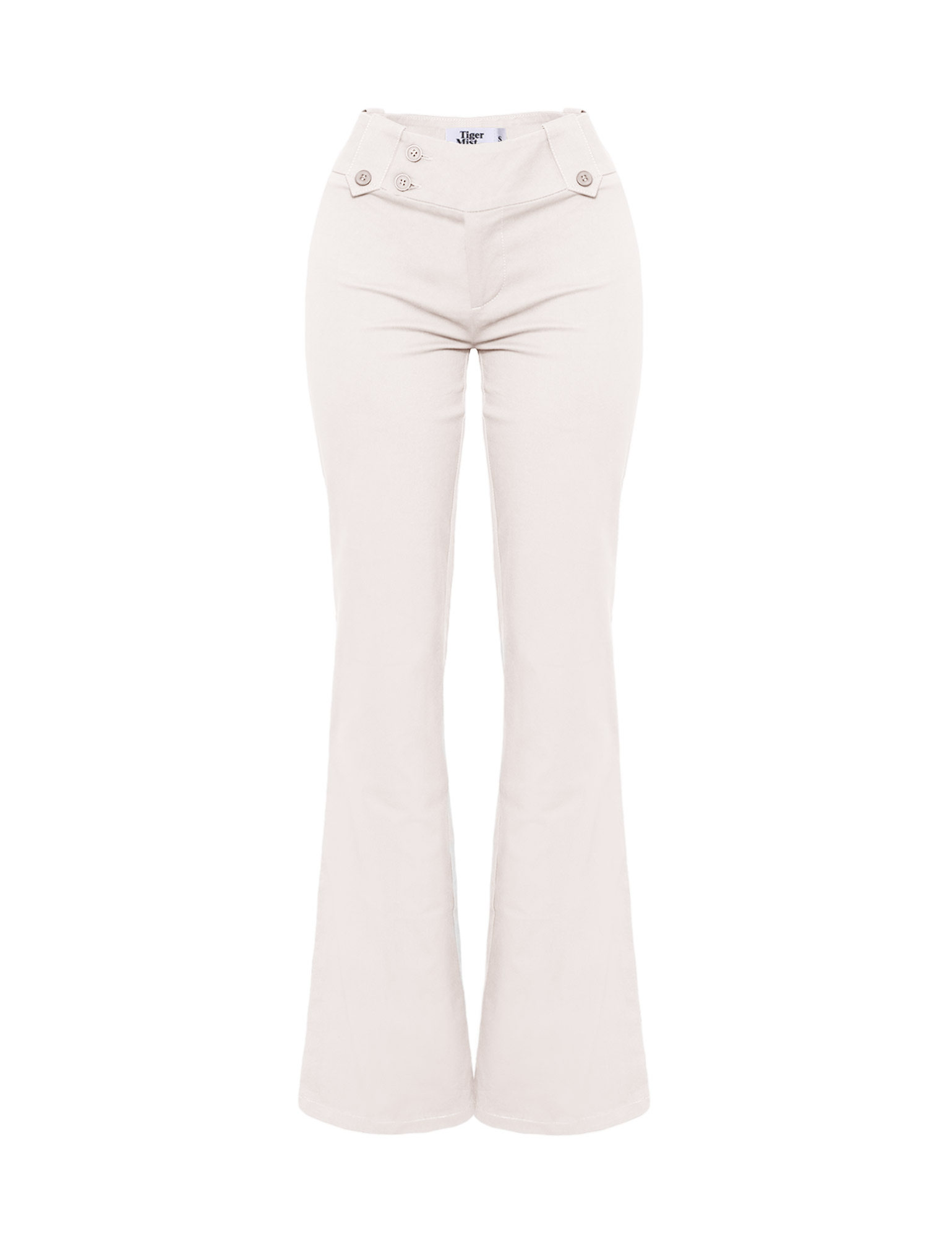 KITTIE TWILL PANTS FOR WOMEN - COMFY HIGH WAISTED TROUSERS IN CREAM COLOR - PERFECT FOR OFFICE, CASUAL WEAR & DATE NIGHT