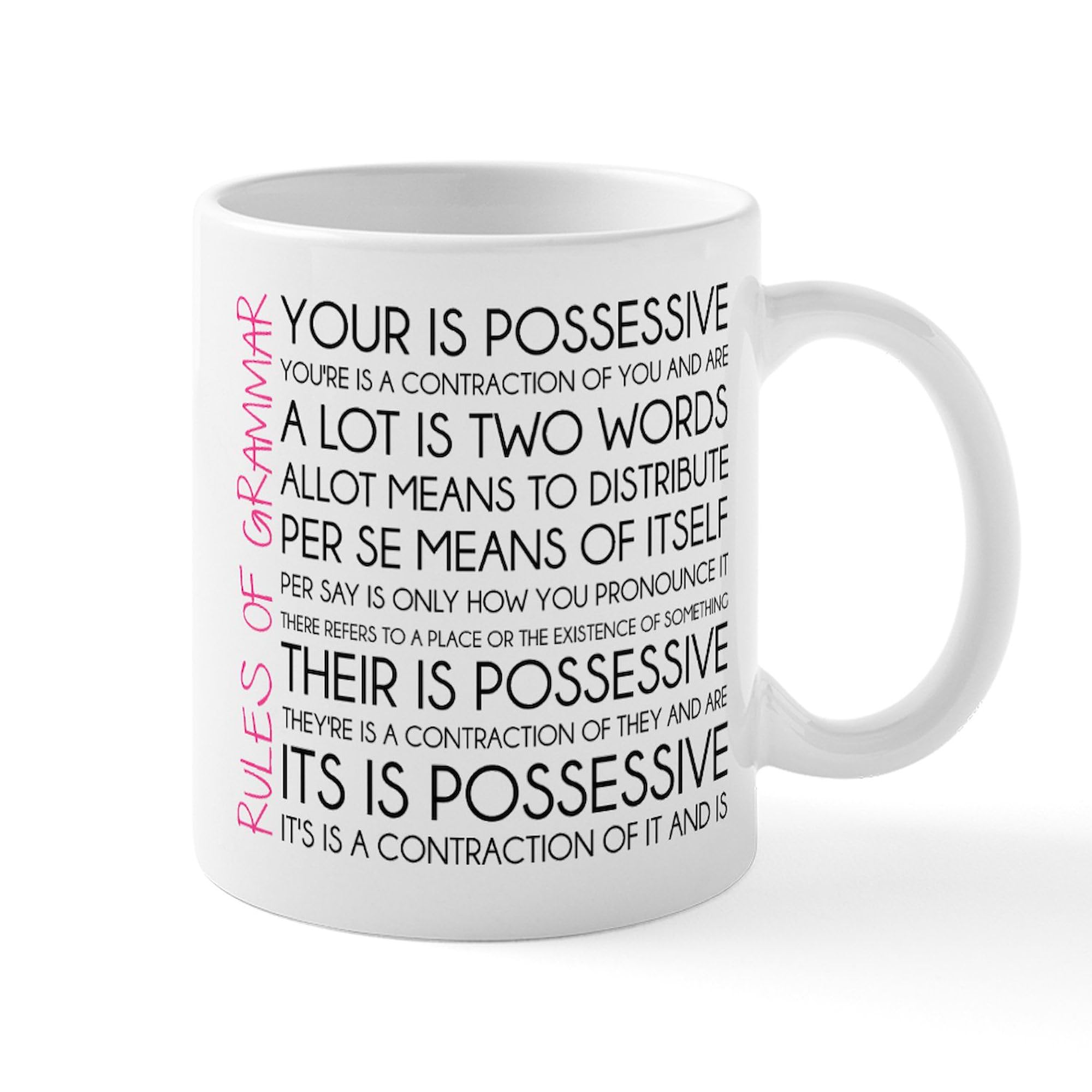 Rules Of Grammar 11 oz (325 ml) Ceramic Coffee Mug - Funny English Teacher Gift for Classroom, Office & Home Use
