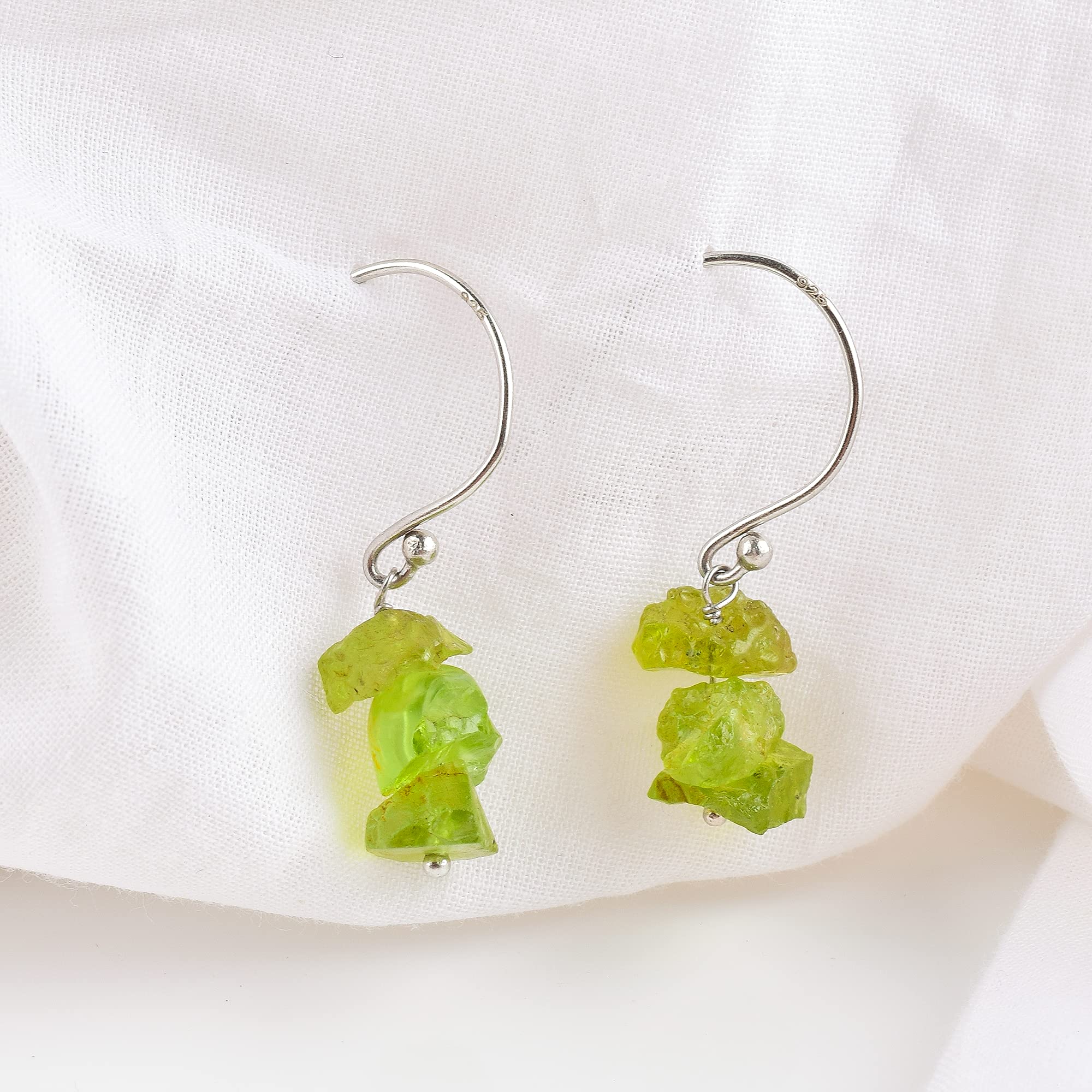 Natural Raw Green Peridot Earrings - Rhodium Plated 925 Sterling Silver Dainty Studs | Healing Birthstone Jewelry Gift for Women | Perfect for Everyday Wear, Energy Healing & Special Occasions