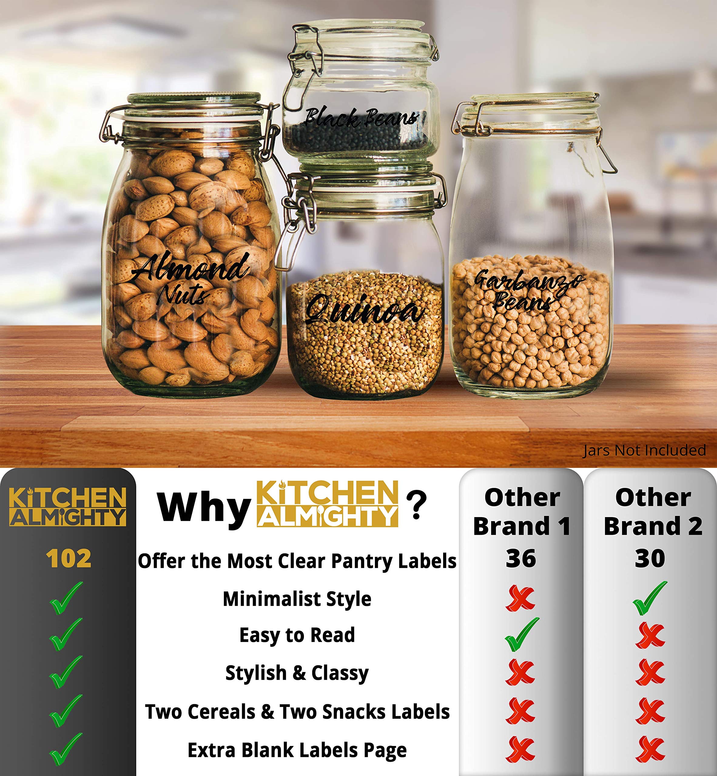 **102-Piece Waterproof Pantry Labels Set - Preprinted & Write-On Kitchen Organization Labels for Storage Containers, Jars & Canisters - Elegant Glossy Finish | Perfect for Pantry, Spice Rack & Meal Prep Organization**