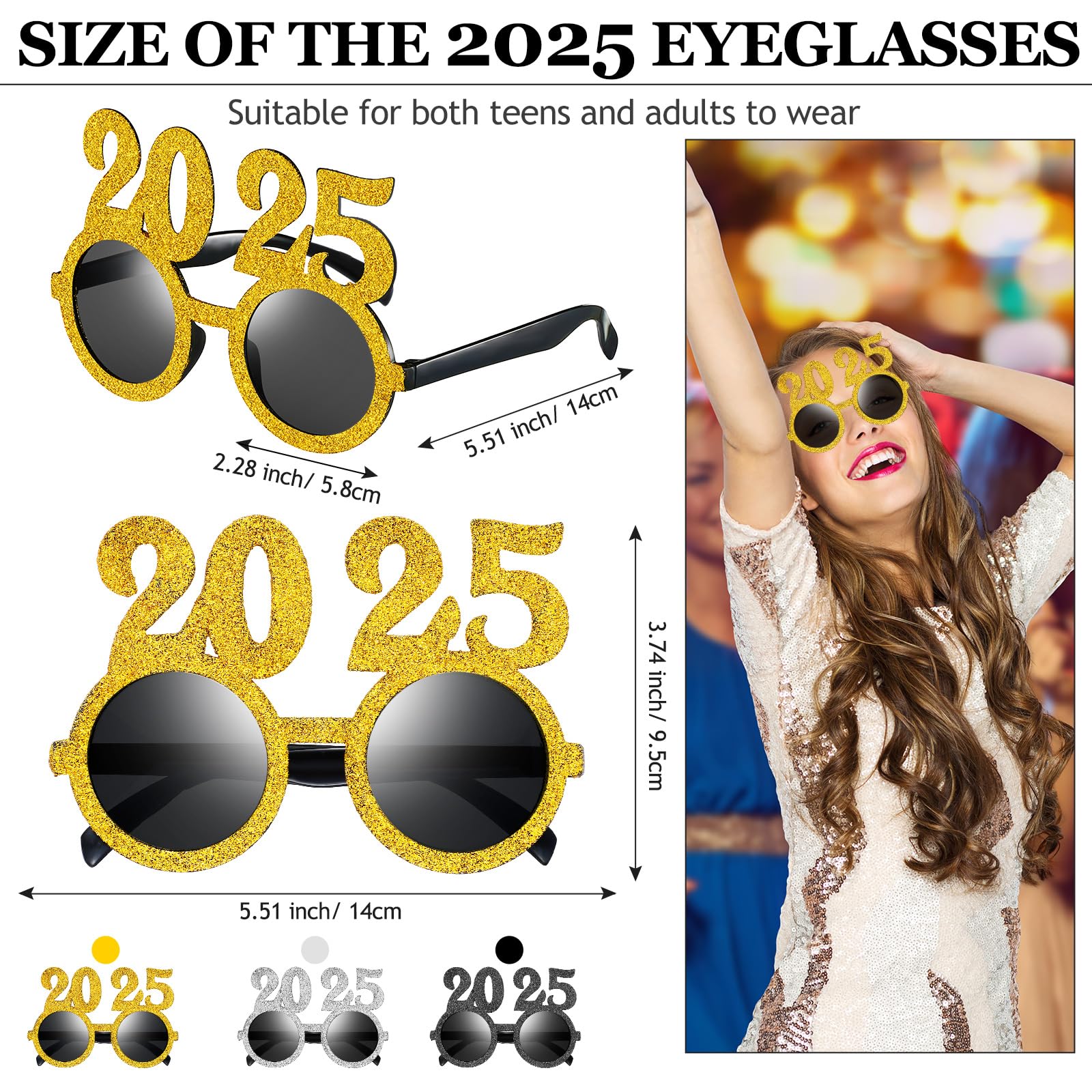 Kanayu 6 Pcs 2025 Happy New Year Glitter Sunglasses - NYE Party Eyewear for New Year's Eve Celebrations & Countdown Parties (Classic Colors) - Perfect for Festive Events, Club Parties, and Photo Booths
