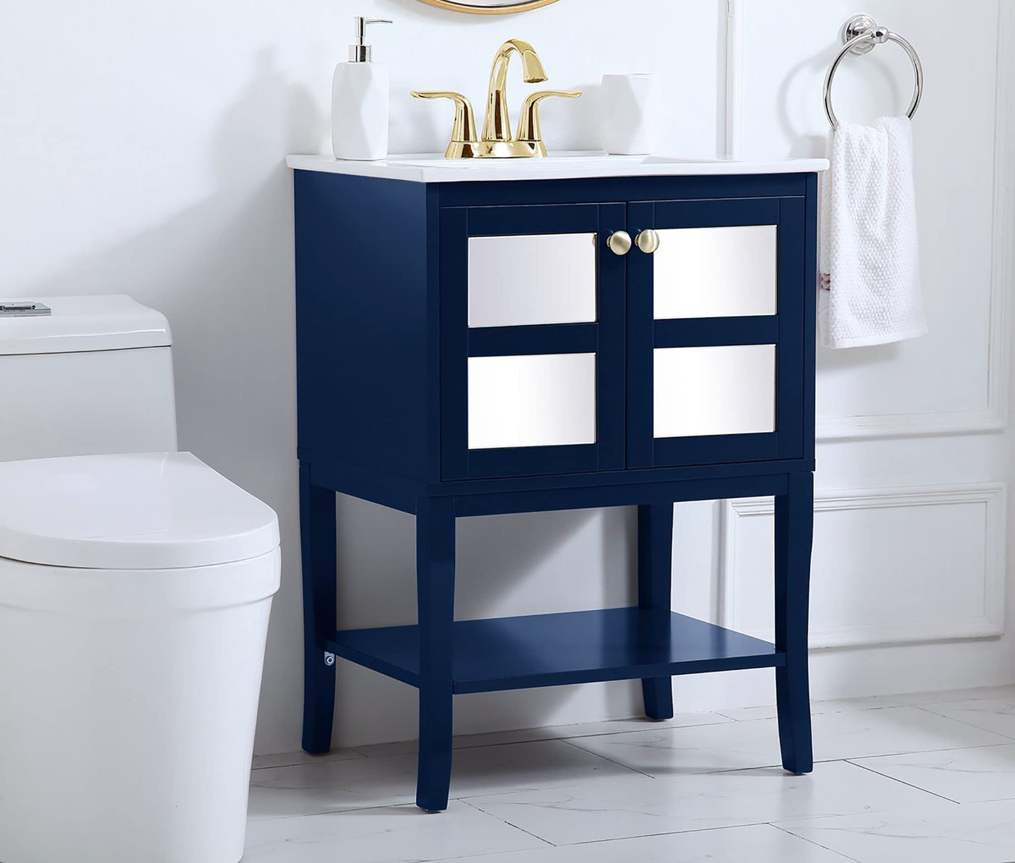 24 Inch Blue Bathroom Vanity Cabinet with Sink - Modern Elegant Kitchen & Bath Storage for Small Spaces | Perfect for Guest Bathrooms, Powder Rooms & Apartment Remodels