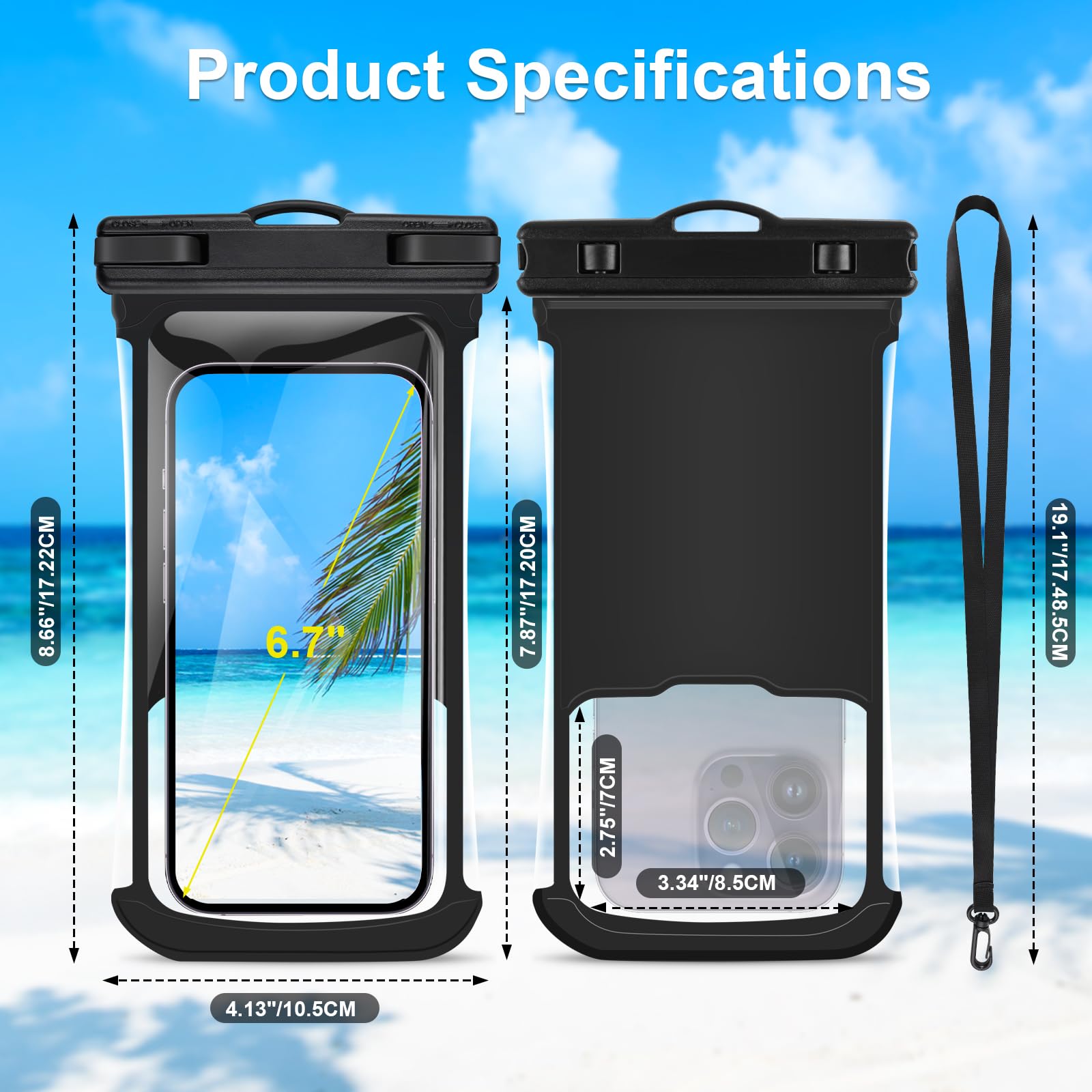 Waterproof Phone Pouch [2-Pack] IPX8 Certified - Universal Waterproof Dry Bag Case for iPhone 15/14/13/12/11 Pro/XS Max & Samsung S23/S22 (Fits up to 7.1