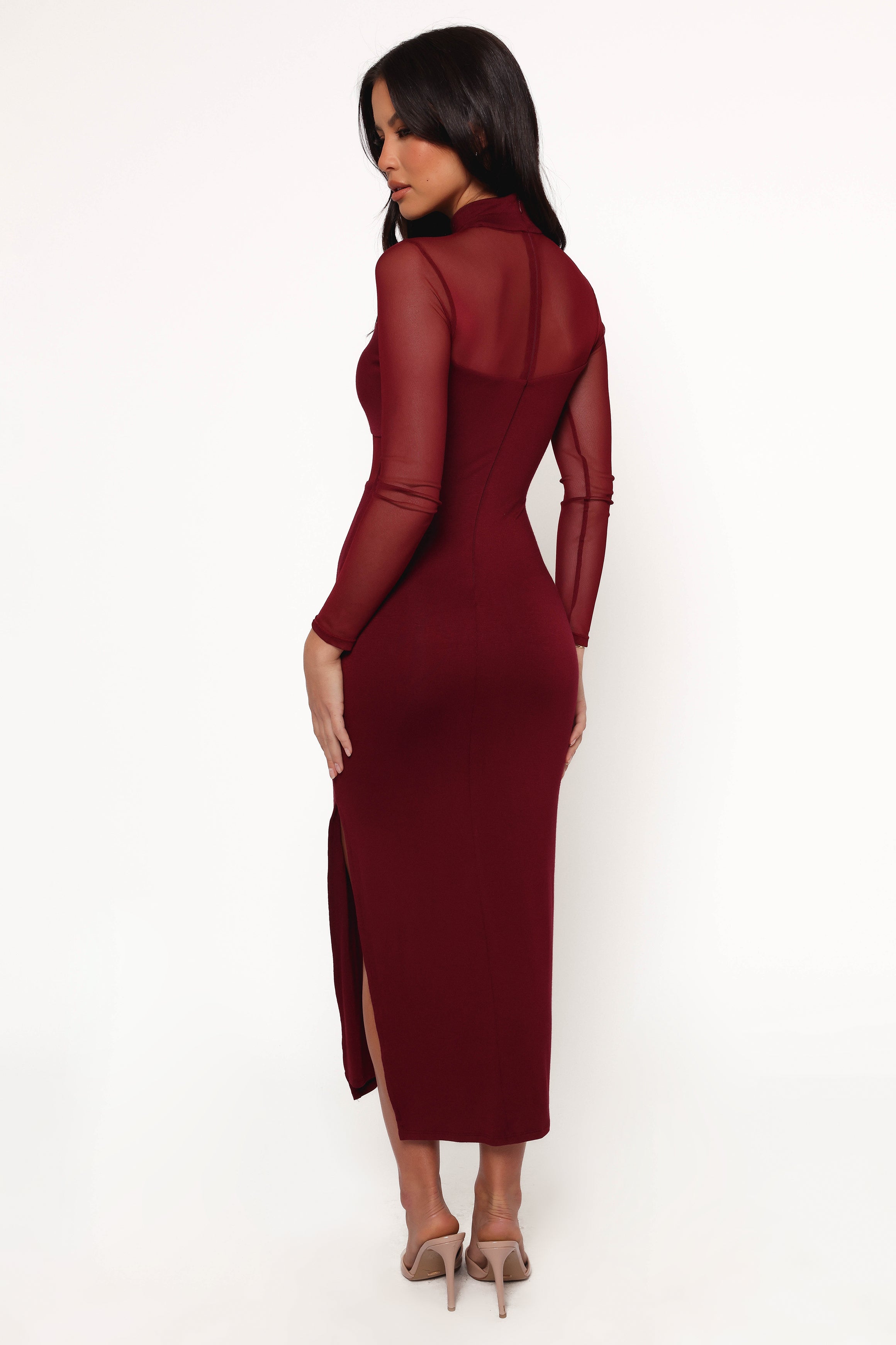 Farrow Long Sleeve Midi Dress for Women - Elegant Wine Red Flowy Dress for Fall & Winter | Perfect for Office, Date Night & Holiday Parties