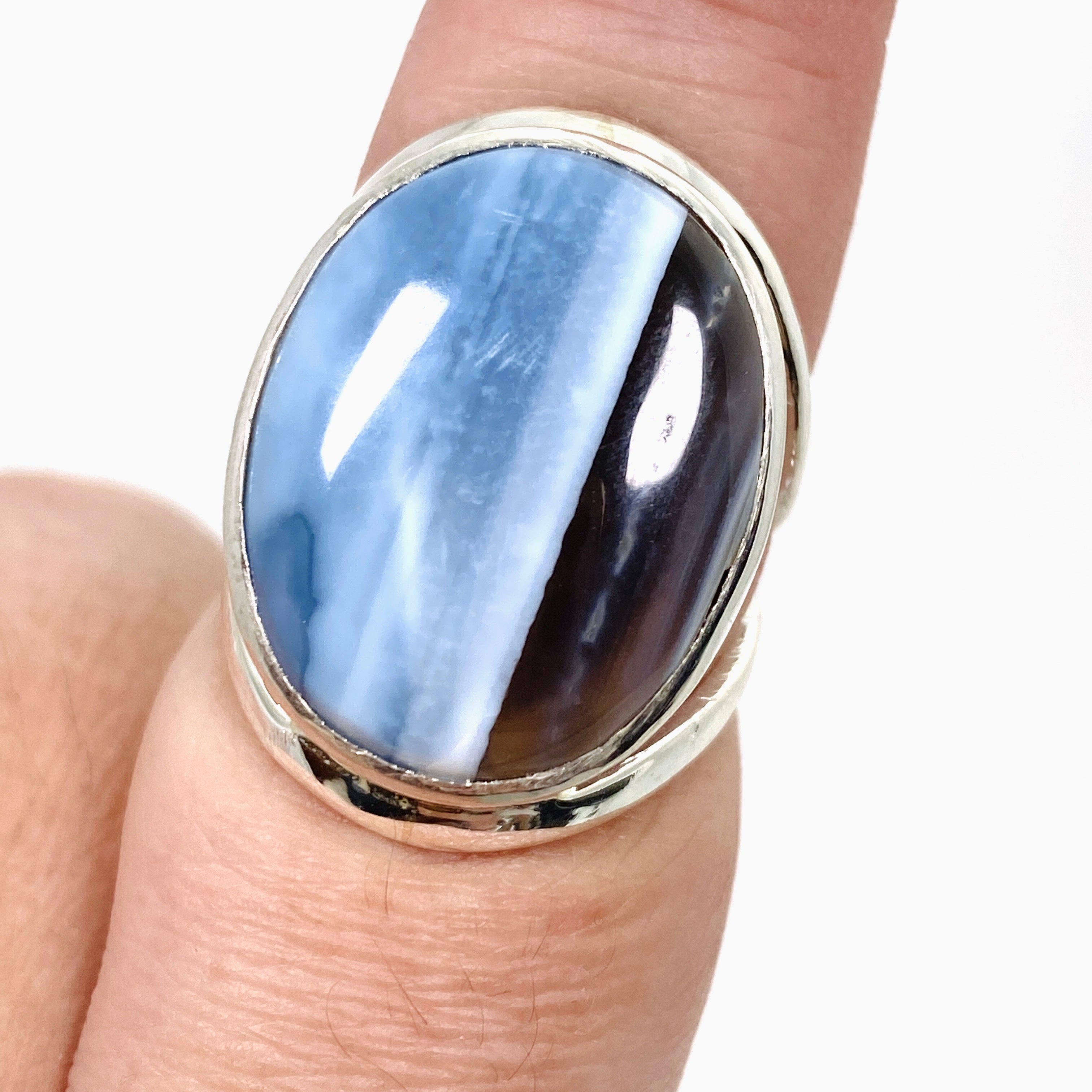 Blue Owhyee Opal Oval Cabochon Ring - Size 9 - KRGJ3304 - Elegant Jewelry for Women, Perfect for Weddings, Parties & Special Occasions