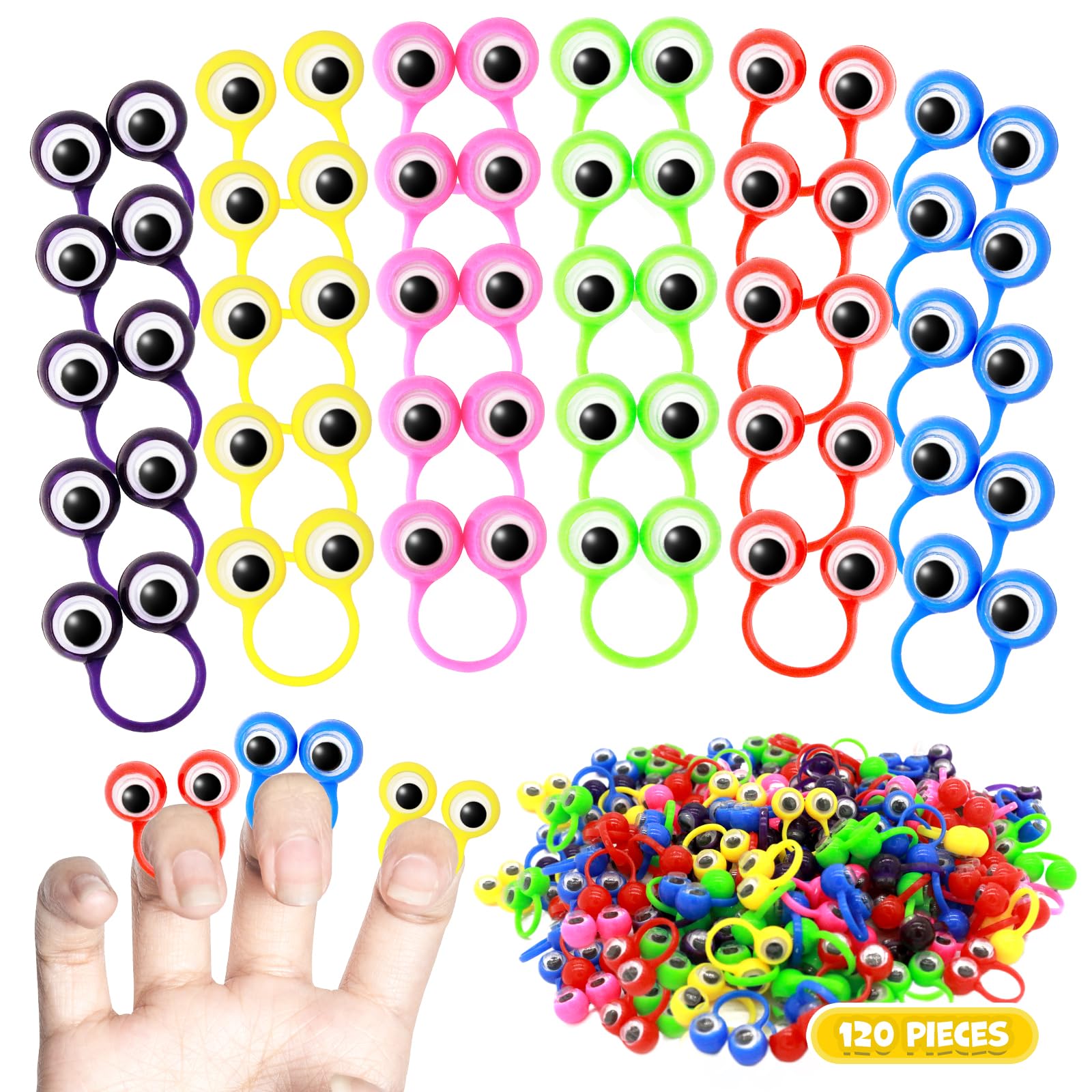 120 PCS Mini Eye Finger Puppets Set - Fun Party Favors, Classroom Rewards & Small Toys for Kids - Perfect for Birthday Parties, School Activities & Pretend Play