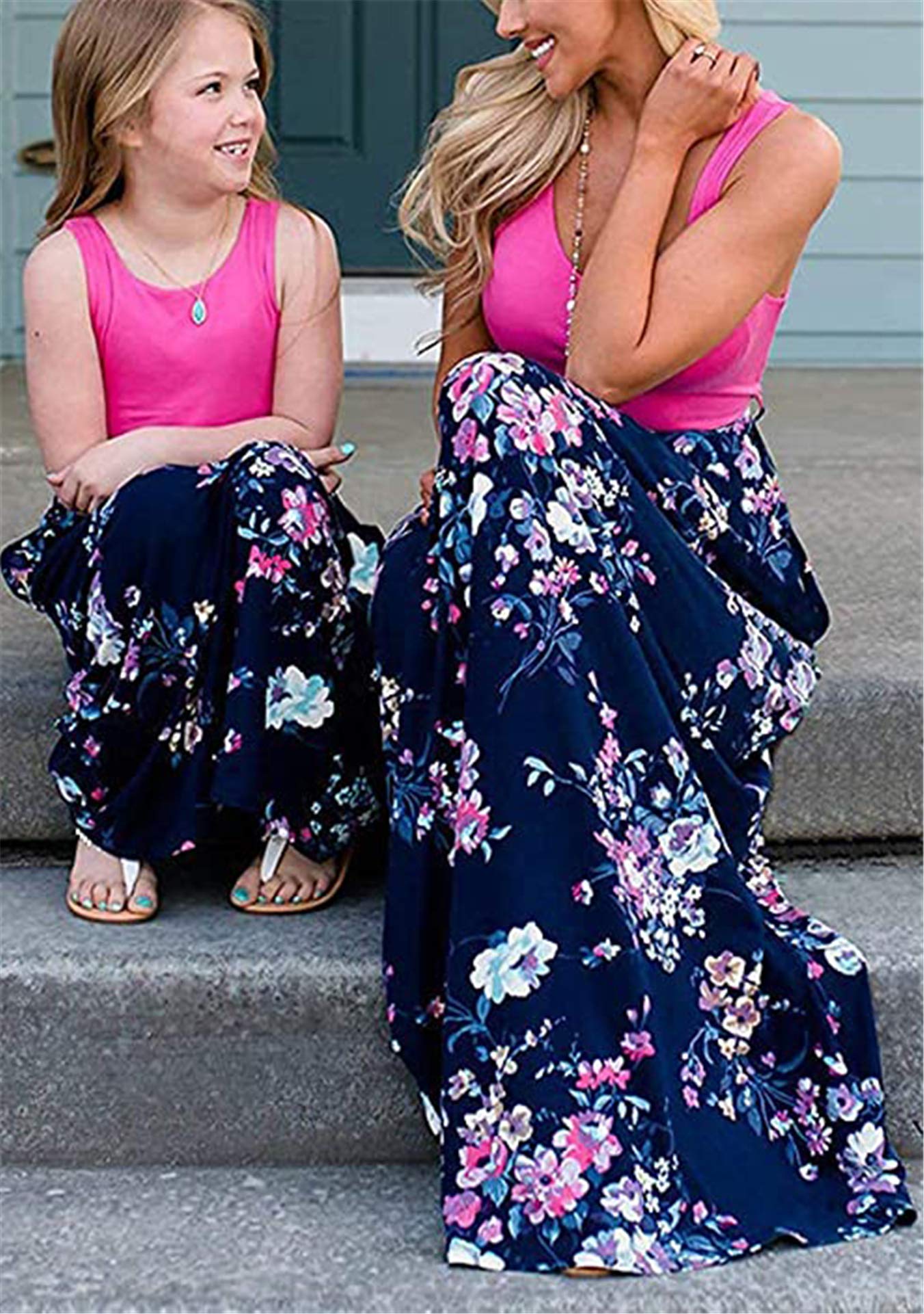 EFOFEI Matching Mom and Daughter Dresses - Floral Summer Sleeveless Round Neck Family Outfits | Perfect for Mother's Day, Family Photos & Beach Vacations