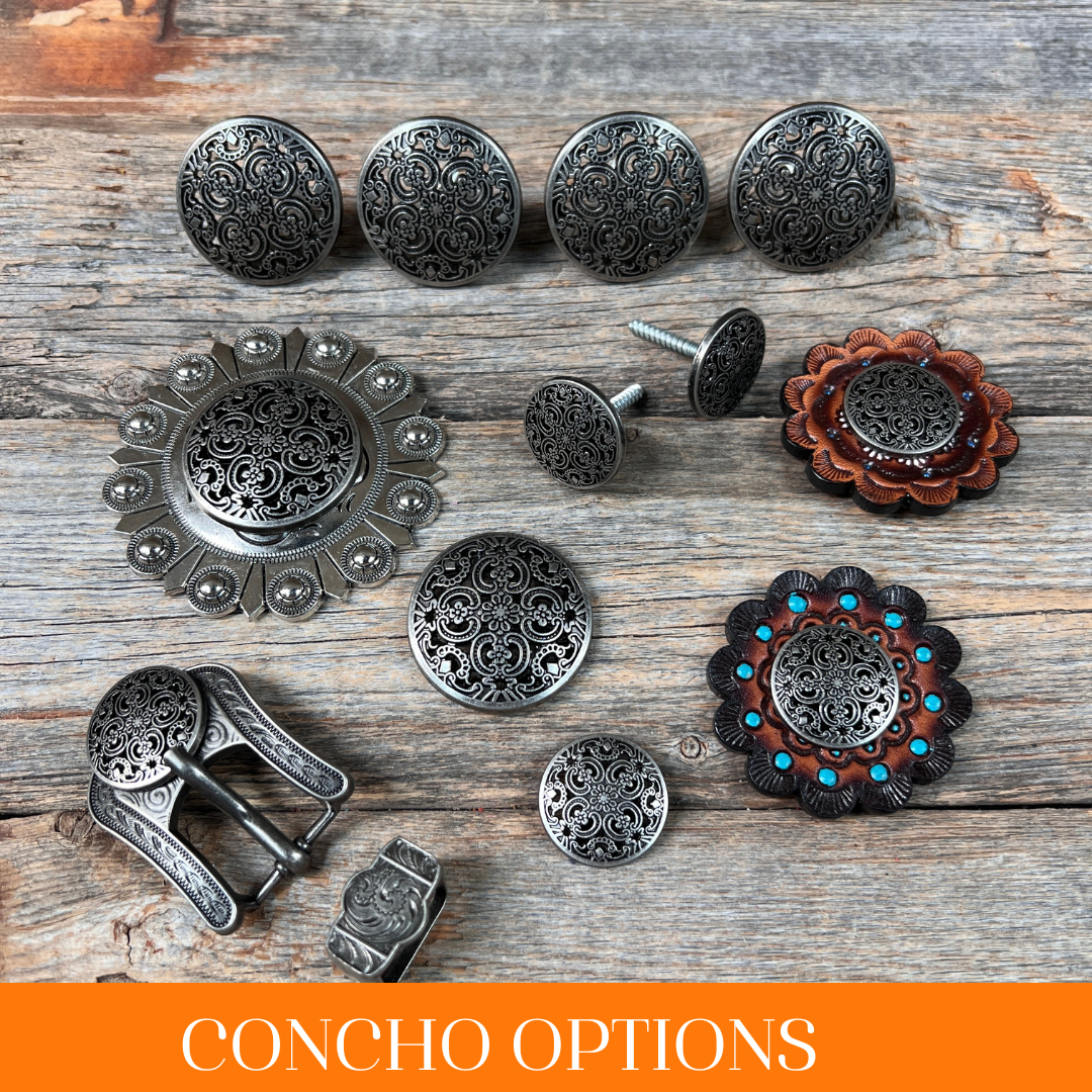 Antique Silver Floral Engraved Western Concho Belt Buckle W225 - Vintage Style Cowboy Accessory for Western Fashion & Rodeo Events