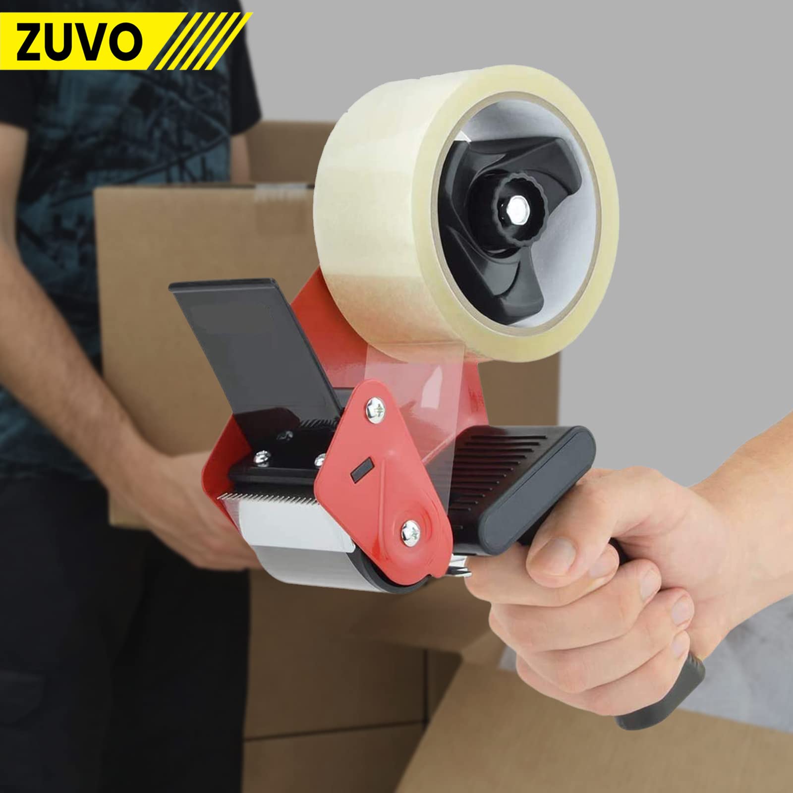 Heavy Duty Metal Tape Dispenser with 6 Rolls Clear Packaging Tape (48cm x 66m) - Strong Commercial Grade for Moving Boxes, Warehouse Packing, Shipping Supplies & Office Use
