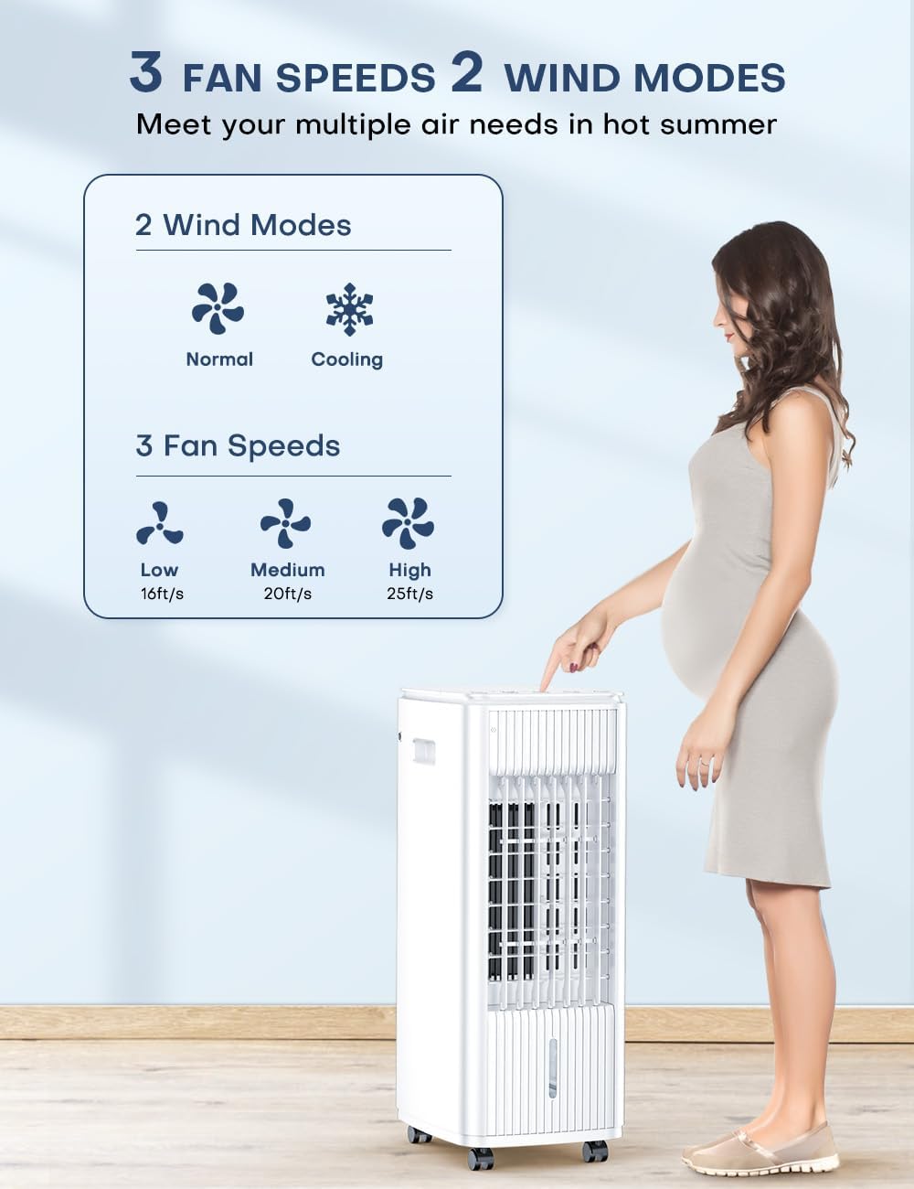BALKO 25-Inch Portable Evaporative Air Cooler with Double Water Tanks, Smart Timer & 3 Ice Packs - 60W Energy Efficient, 70° Oscillation, 3-Speed Windowless Air Conditioner for Bedroom, Office & Outdoor Use - Perfect for Summer Cooling & Home Comfort