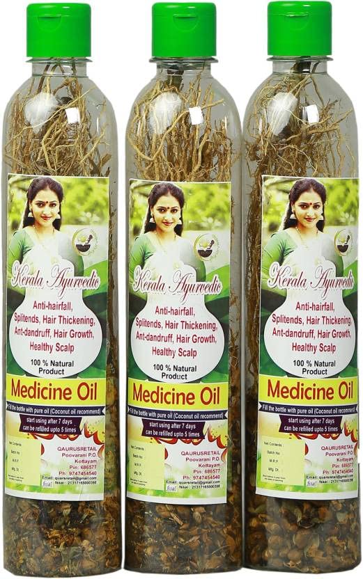 Kerala Ayurvedic Herbal Hair Oil Mix for Hair Growth & Scalp Care - Natural Remedy for Dry Damaged Hair (Pack of 3) | Perfect for Daily Hair Massage & Ayurvedic Hair Treatment