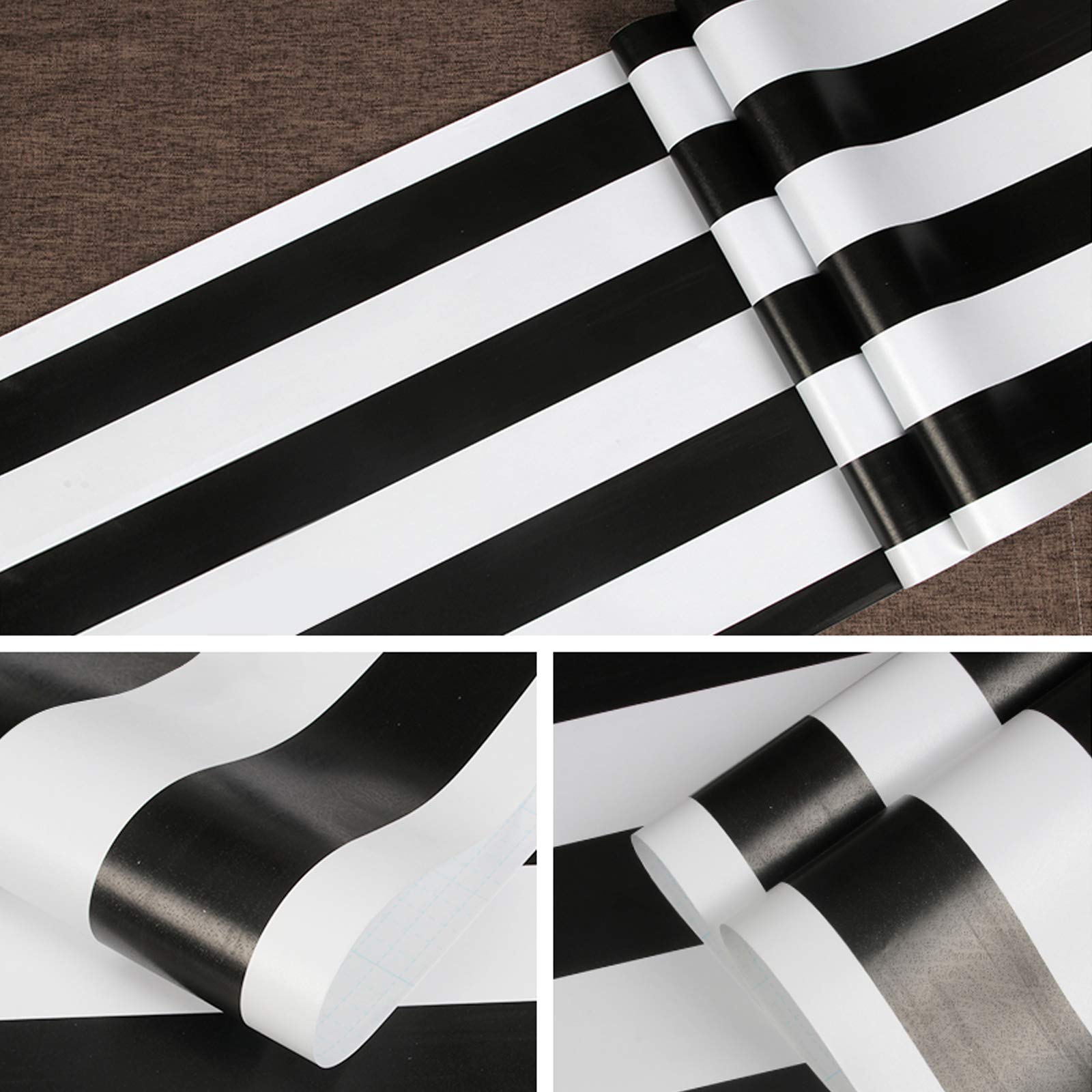Black and White Stripe Peel and Stick Wallpaper - 17.71'' x 16.4Ft Self-Adhesive Removable Contact Paper for Walls, Cabinets, Shelves & Drawers - Waterproof Wall Covering for Home Decor, Kitchen, Bathroom & Office