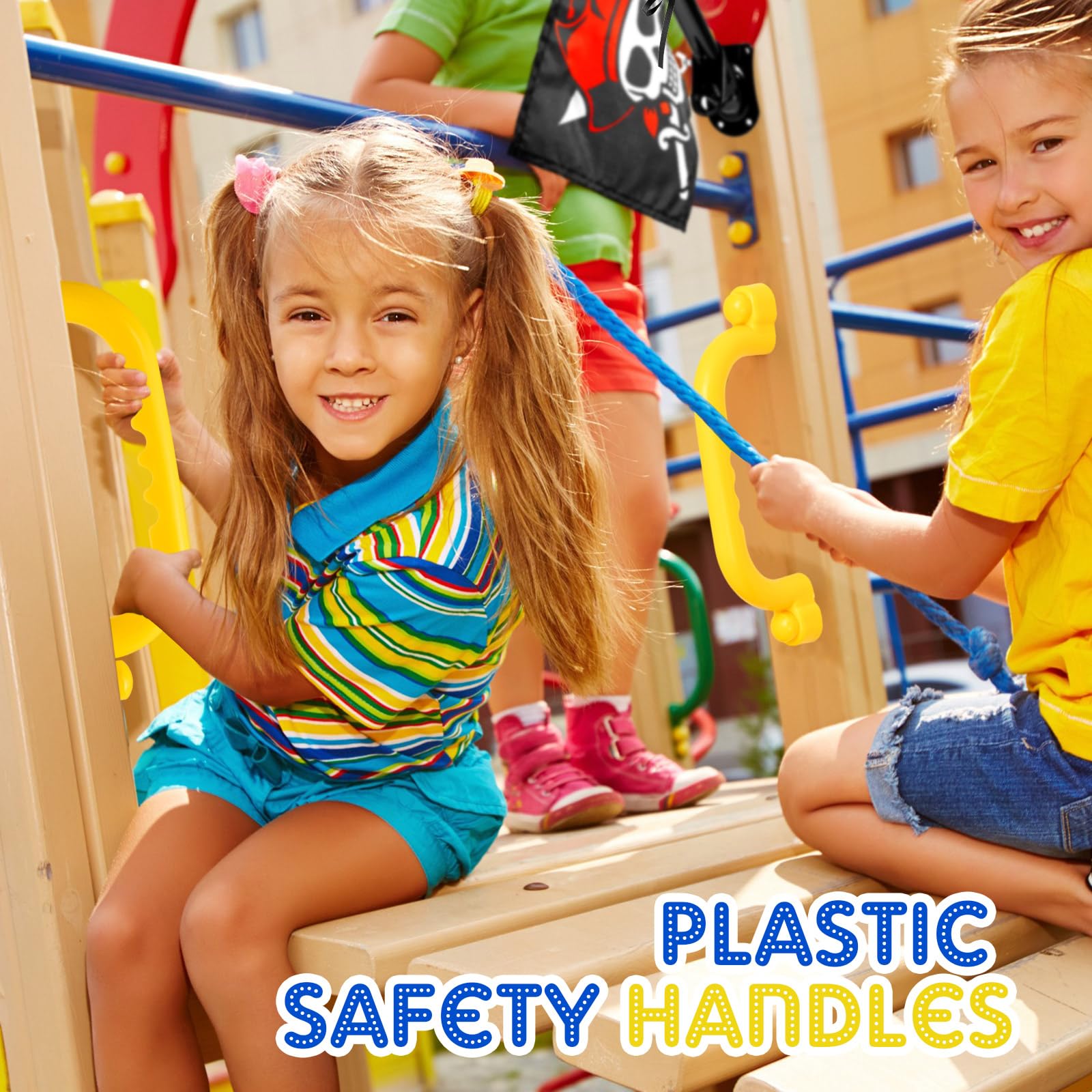 Junkin 5-Piece Pirate Playground Set - Plastic Steering Wheel, Telescope, Safety Handles & Flags for Outdoor Swing Set, Playhouse, Treehouse & Jungle Gym Accessories (Blue) - Perfect for Backyard Adventures & Kids' Imaginative Play