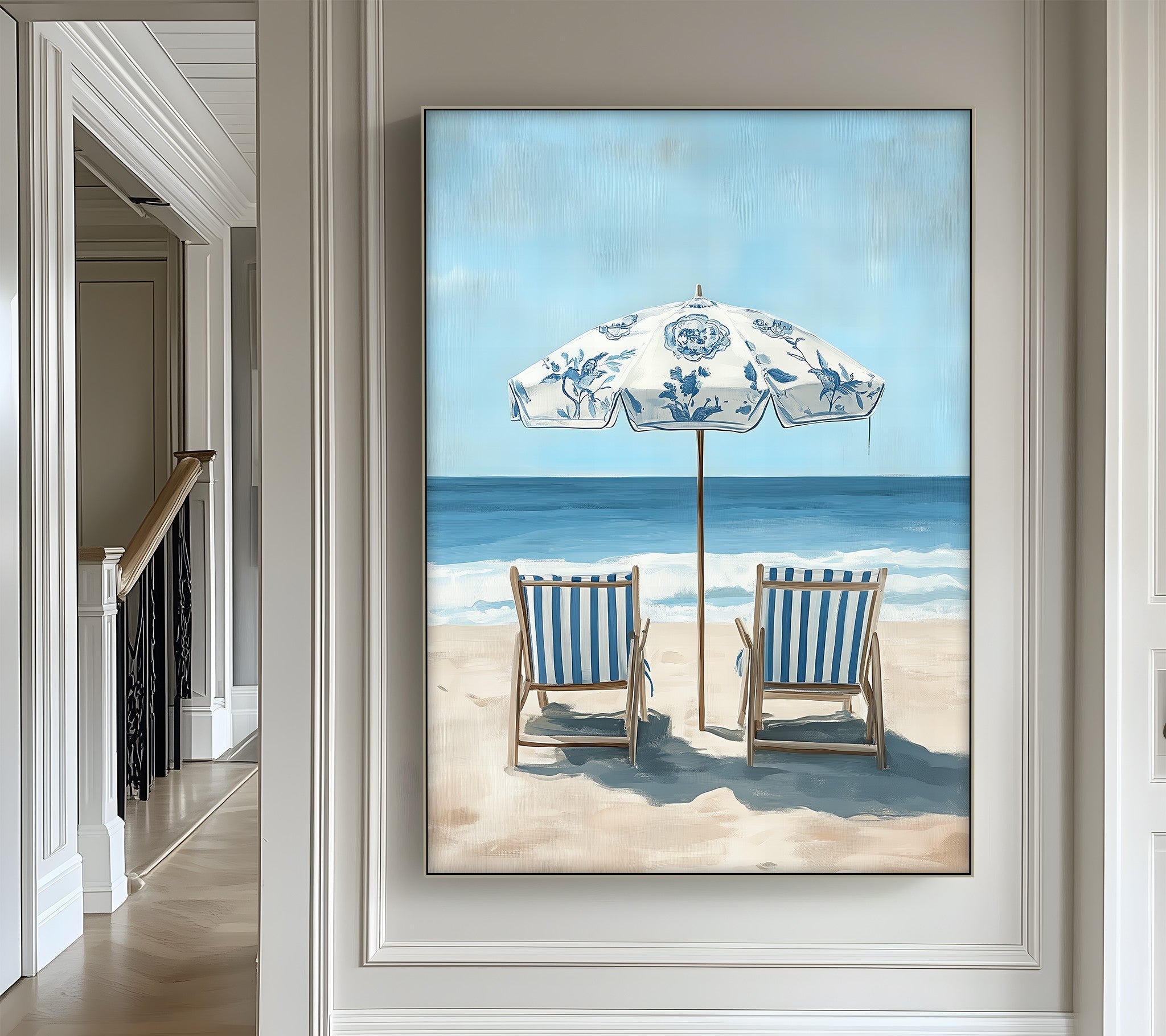 Blue Striped Beach Chairs Canvas Wall Art - Coastal Decor for Living Room, Bedroom & Office - Perfect Beachfront Home Decor & Gift Idea