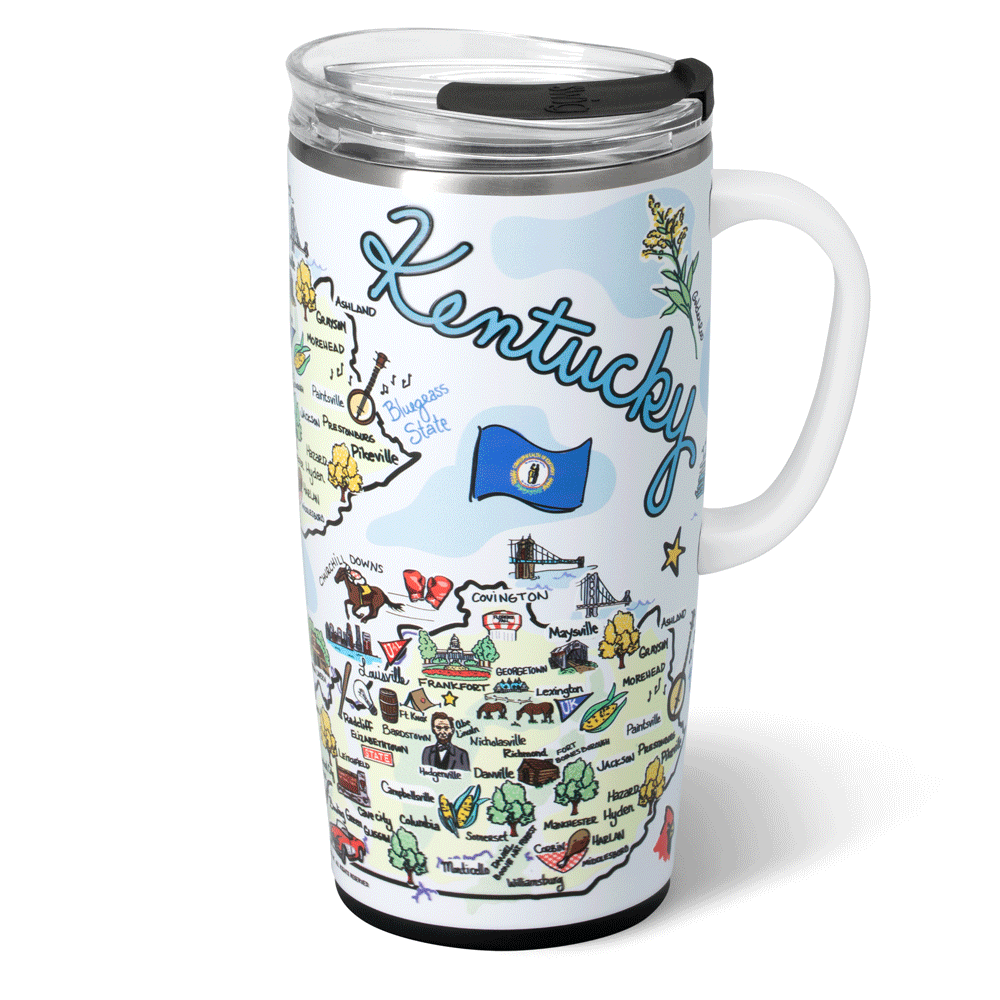 22oz Kentucky Travel Mug - Insulated Stainless Steel Coffee Tumbler with Lid - Perfect for Commuting, Camping & Outdoor Adventures