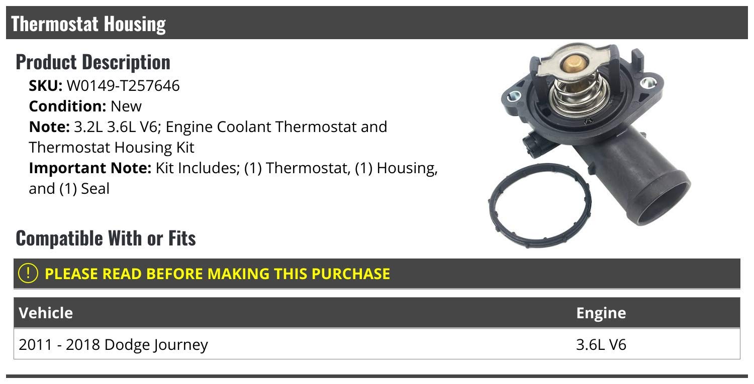 Engine Coolant Thermostat and Housing Kit for 2011-2018 Dodge Journey 3.6L V6 - OEM Replacement Part - Perfect for Engine Overheating Prevention & Cooling System Repair