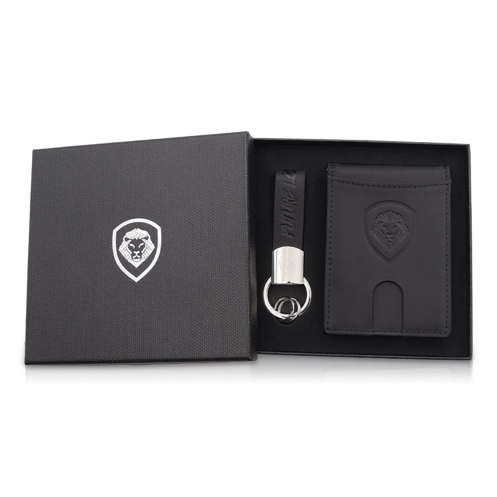 Premium Black Leather Wallet Keychain Set - RFID Blocking & Slim Design - Perfect for Men & Women - Ideal for Travel, Work, and Everyday Carry
