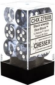 Chessex D6 12-Pack Nebula Black with White 16mm Pipped Dice Set - Perfect for Tabletop RPGs, Dungeons & Dragons, Board Games, and Collectors