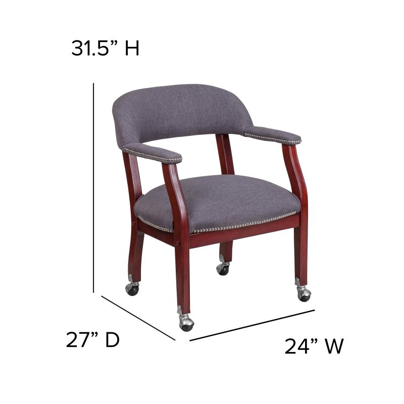 Premium Gray Fabric Conference Chair with Accent Nailhead Trim & Smooth Rolling Casters - Ergonomic Office Chair for Executive Meetings & Home Workspaces