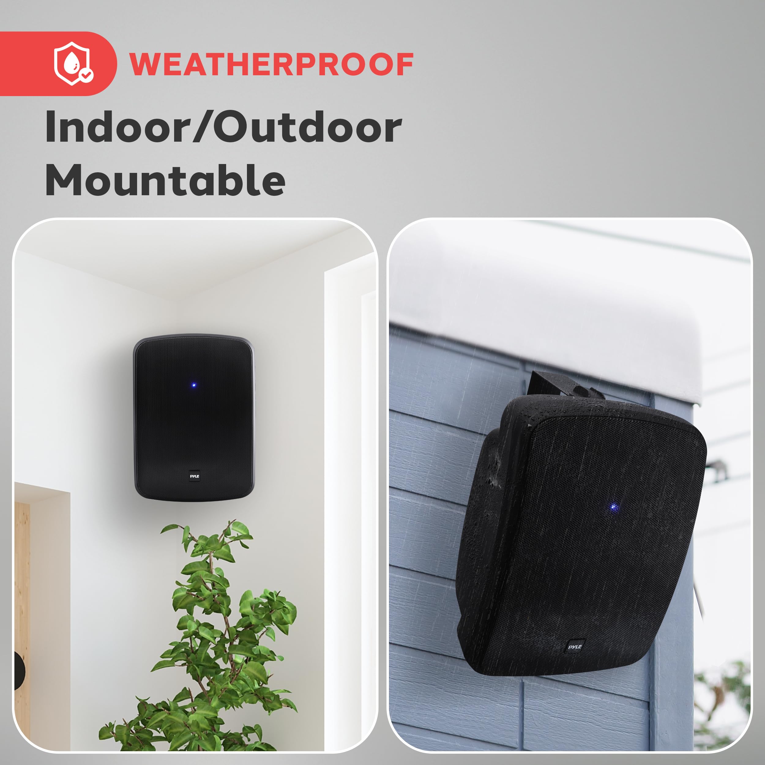 Pyle PDWR64BTB 6.5 Inch Waterproof Wireless Bluetooth Speaker Pair - 2-Way Weatherproof Wall/Ceiling Mounted Outdoor Speakers with Heavy Duty Grill, Universal Mount - Perfect for Patio, Pool, Garage & Indoor Use (Black)
