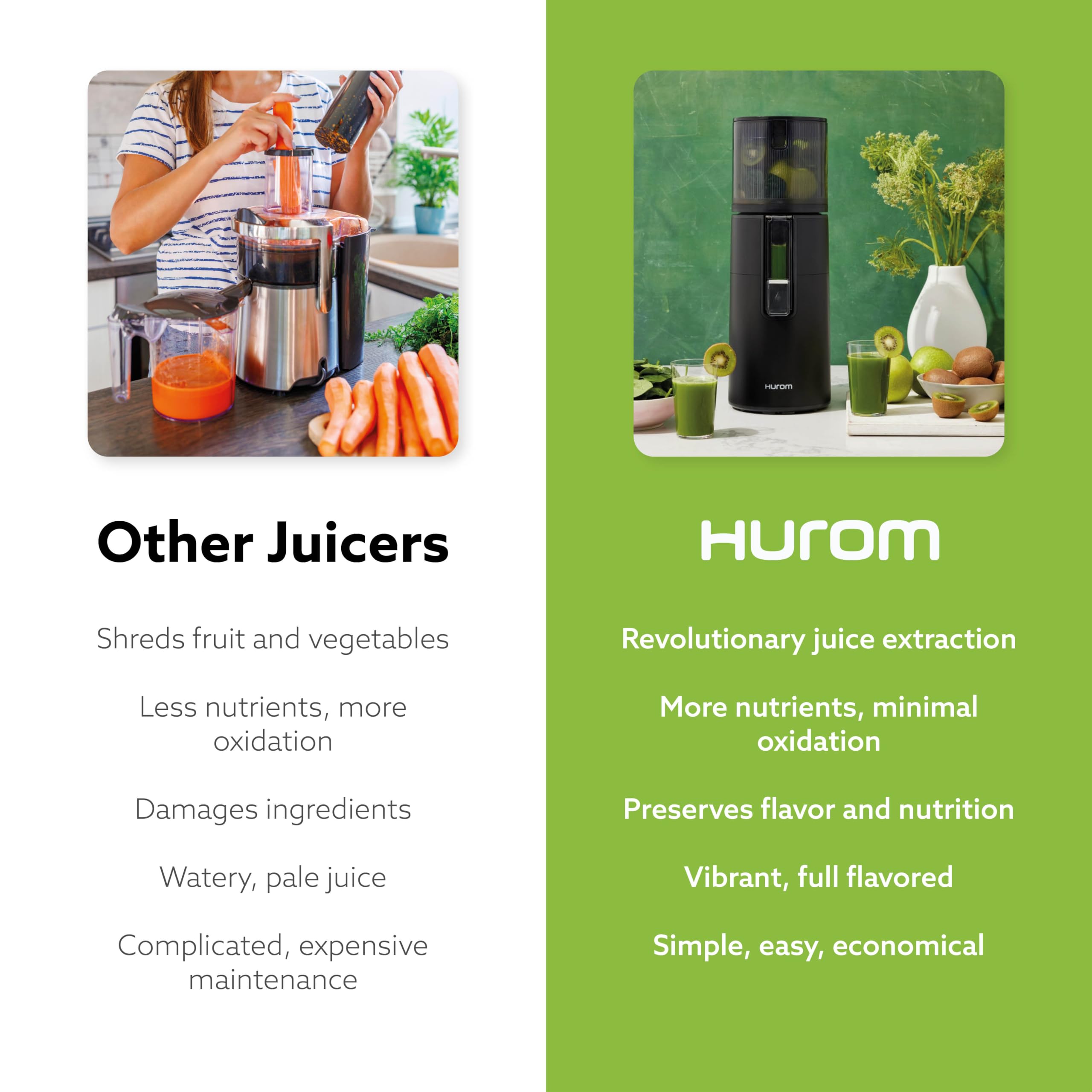 Hurom H400 Easy Clean Slow Juicer - BPA Free Cold Press Masticating Juicer with Hands-Free Operation, Whole Fruit Hopper & Quiet Motor | Perfect for Healthy Juicing at Home, Gym Recovery & Office Wellness
