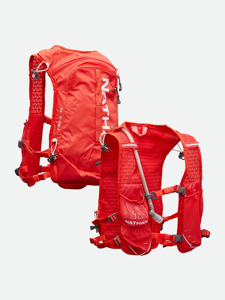 Nathan TrailMix 7L Hydration Race Pack - OSFM Unisex Running Vest with 1.5L Bladder, Hibiscus/White - Perfect for Trail Running, Hiking & Outdoor Adventures