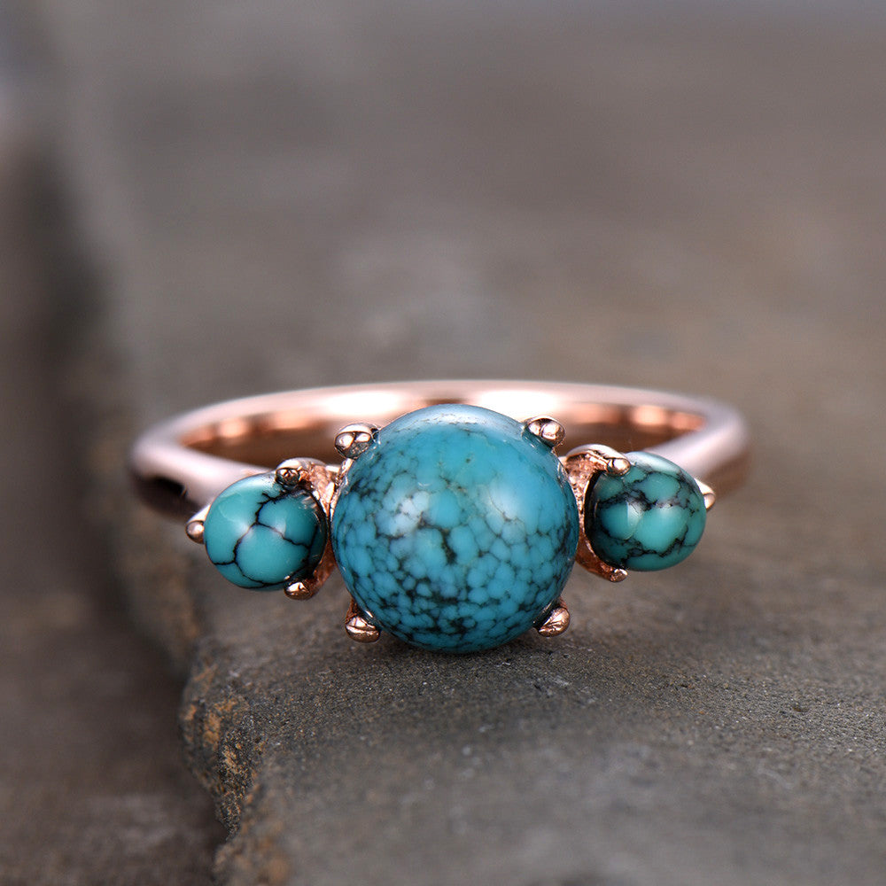 Three Stone Turquoise Engagement Ring - Elegant & Simple Design for Women | Perfect for Proposals, Weddings & Anniversaries