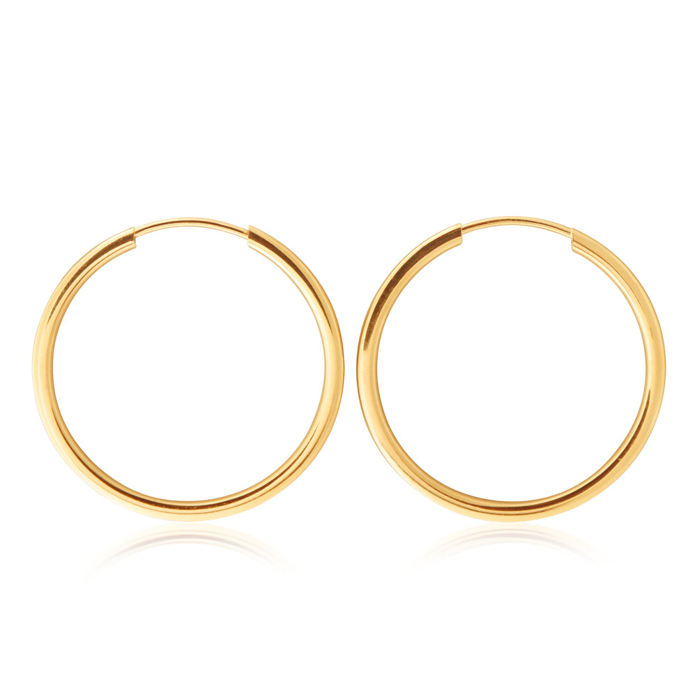 9ct Yellow Gold 20mm Plain Sleeper Earrings for Women - Hypoallergenic Comfort Hoop Earrings for Everyday Wear & Sleeping - Perfect Gift for Her