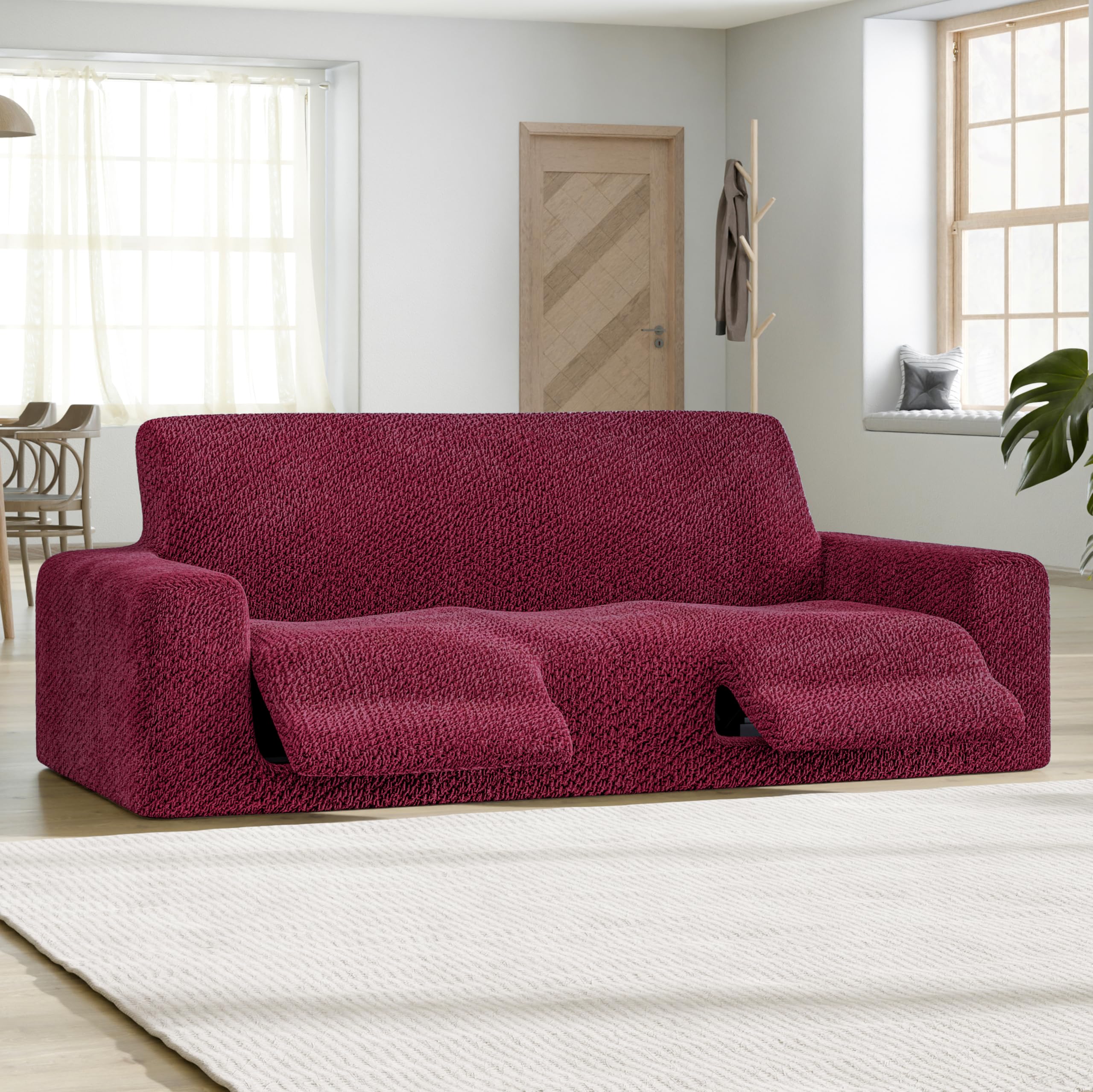 PAULATO BY GA.I.CO. Recliner Sofa Cover - Stretchable Velvet Slipcover for Reclining Couches, Soft Polyester Fabric, 1-Piece Form Fit Furniture Protector in Burgundy - Perfect for Living Room, Home Theater & Family Room Decor