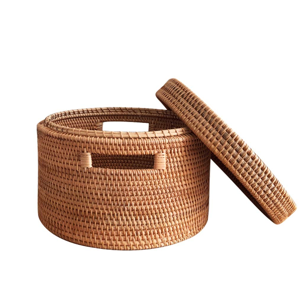 Handmade Rattan Storage Basket Organizer - Natural Brown Round Large Woven Container for Keys, Remotes & Home Organization | Stackable, Multipurpose for Living Room, Bedroom & Bathroom Decor