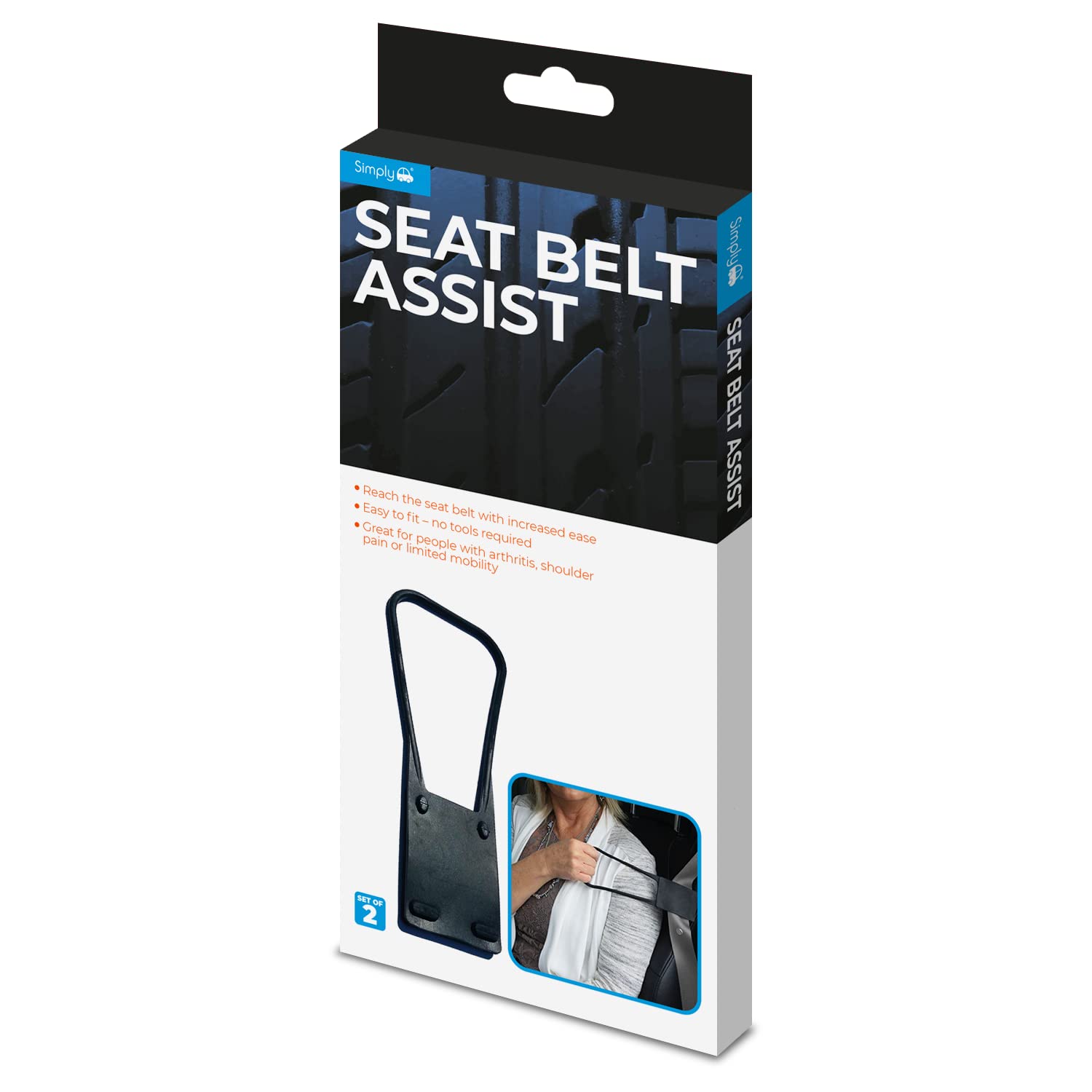 Simply SAS01 - Set of 2 Universal Seat Belt Assist Reacher - Mobility Aid for Seniors & Disabled - Easy Adjustable Fit for Cars & Wheelchairs - Daily Independence & Safety Support