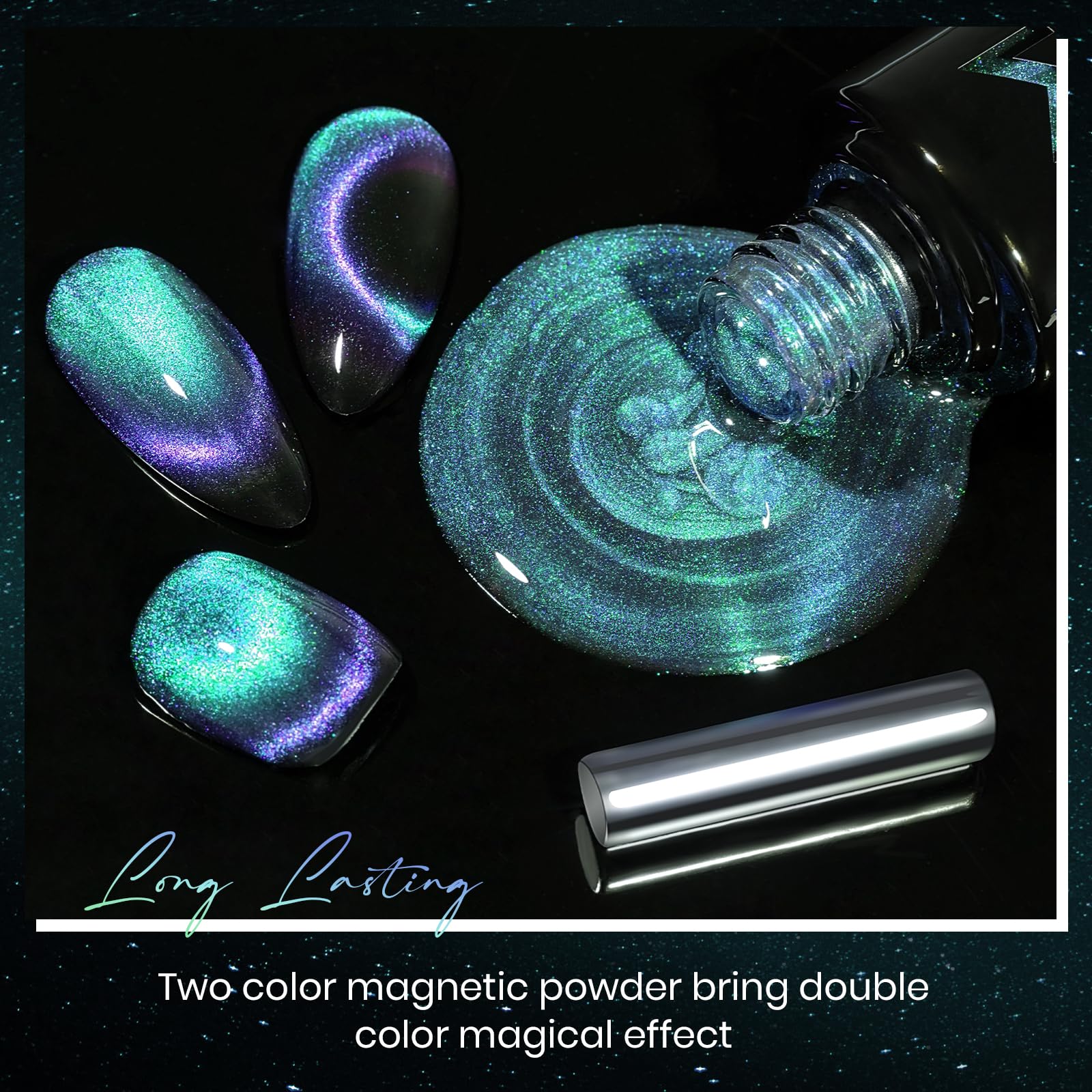 MIZHSE Chameleon 9D Cat Eye Gel Polish 10ml - Holographic Galaxy Magnetic Nail Polish for Salon-Quality Manicures at Home | Includes Magnet Stick for Stunning Cateye Effect (Color 005) | Perfect for Nail Art, Parties, and Special Occasions