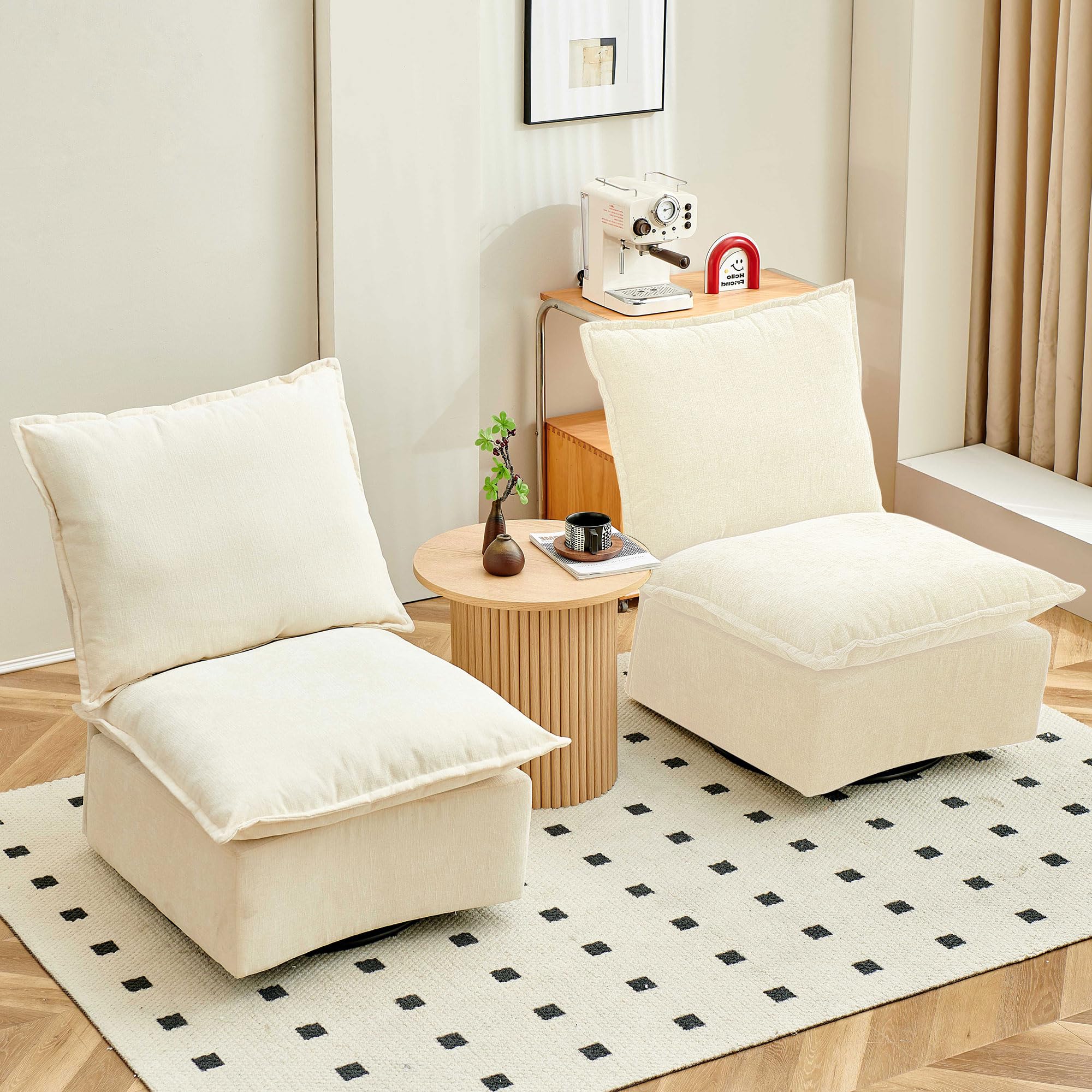 360-Degree Swivel Accent Chairs Set of 2 - Modern Barrel Rocking Chairs with Smooth Rotation for Living Room, Bedroom & Office - Ivory White Upholstered Lounge Chairs - Perfect for Reading Nooks, Conversation Areas and Small Spaces