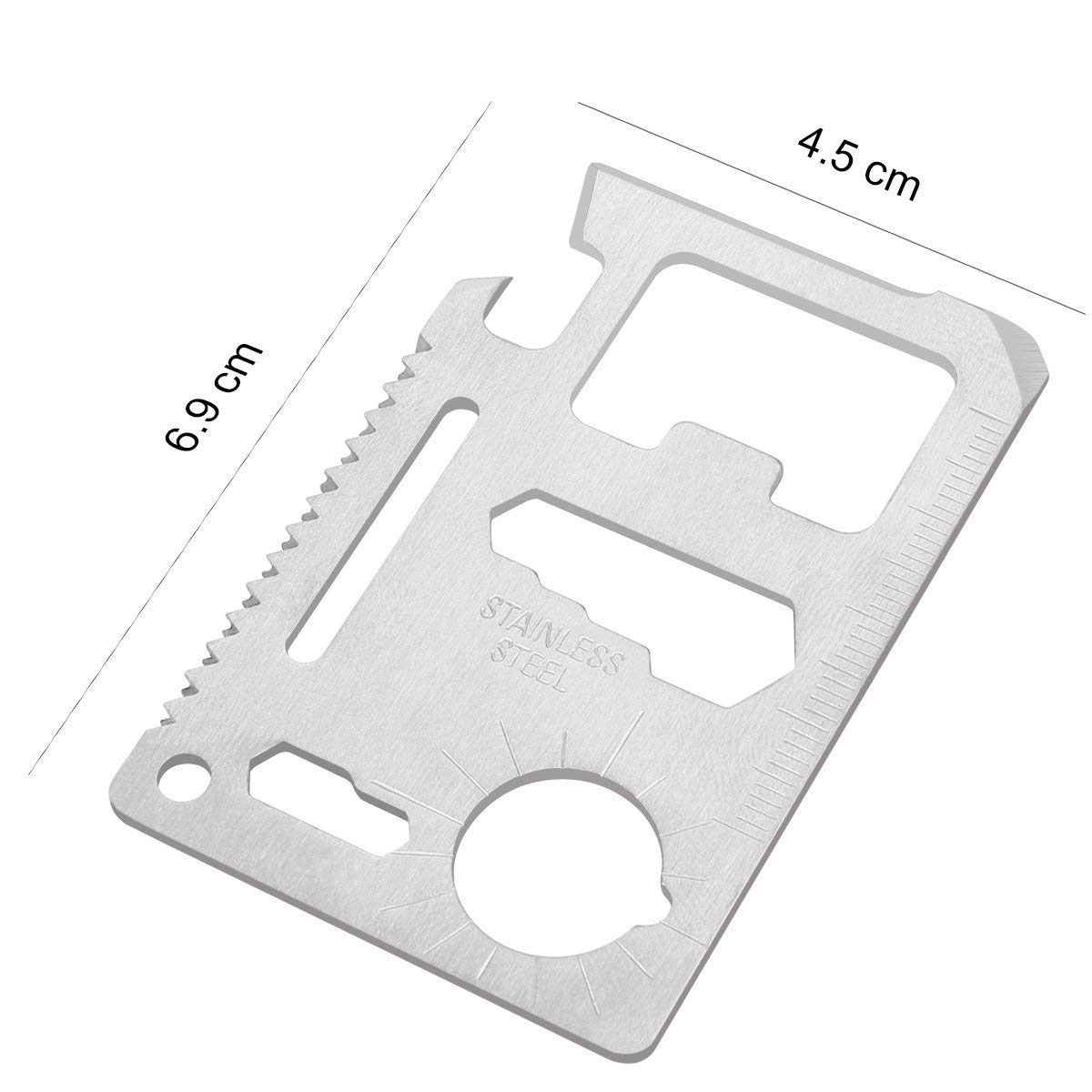 JUDEE 11-in-1 Stainless Steel Credit Card Survival Tool - Multipurpose Bottle Opener, Wallet-Sized Pocket Multitool for Camping, Hiking & Everyday Carry (EDC)