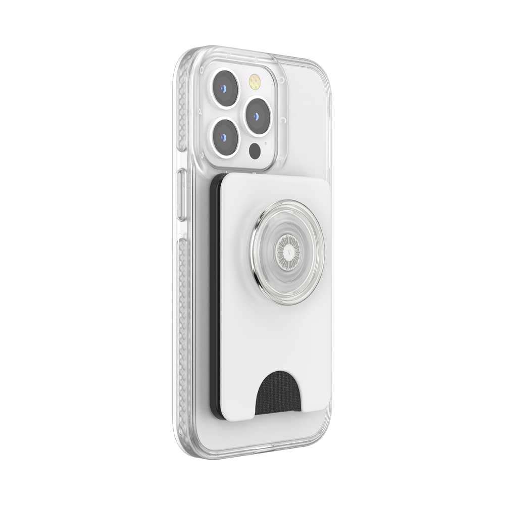 PopSockets Phone Wallet with Expanding Grip - MagSafe® Compatible Card Holder for iPhone, Wireless Charging Friendly, White Clear - Perfect for Travel, Commuting & Hands-Free Use
