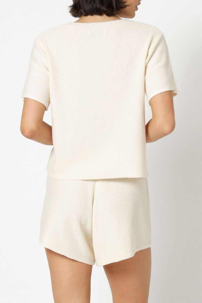 Cozy Knitted Tee for Women - Soft Cream Cotton T-Shirt - Casual Comfort Wear for Everyday & Layering