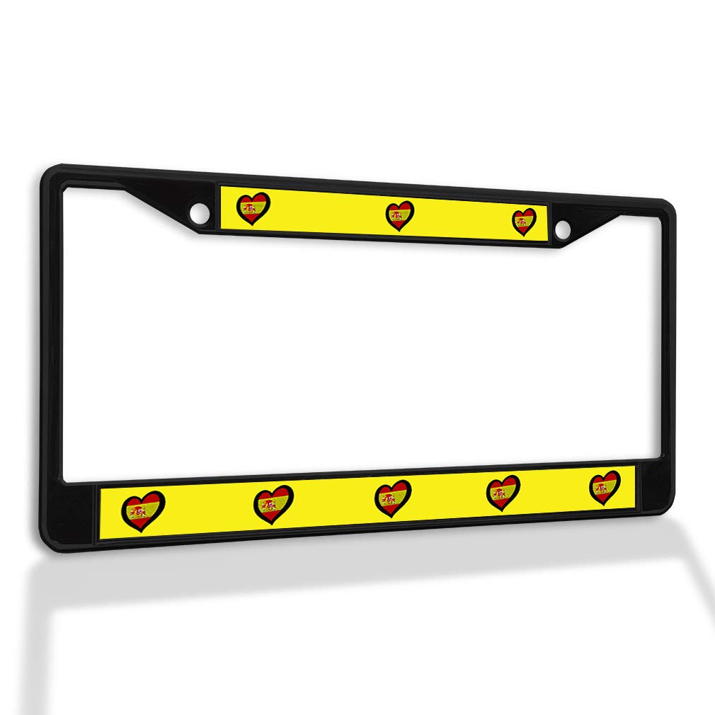 Spain Flag Heart-Shaped Metal License Plate Frame - Weatherproof Black Car Accessory with 2 Solid Holes | Perfect for Car Enthusiasts & Spanish Pride Decoration