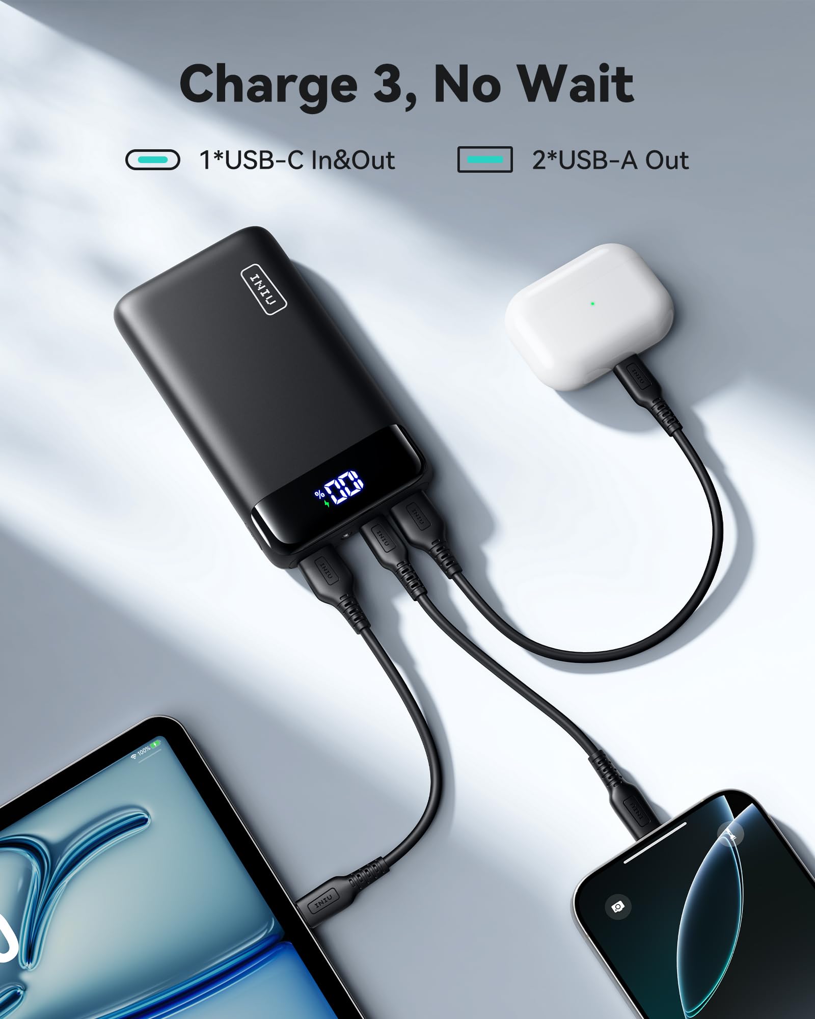 INIU 20000mAh Portable Charger with 22.5W Fast Charging & LED Display - PD 3.0 QC 4.0 Power Bank for iPhone 16/15/14/13 Pro, Samsung S23, Google Pixel, iPad & Tablets | Perfect for Travel, Camping & Emergency Backup