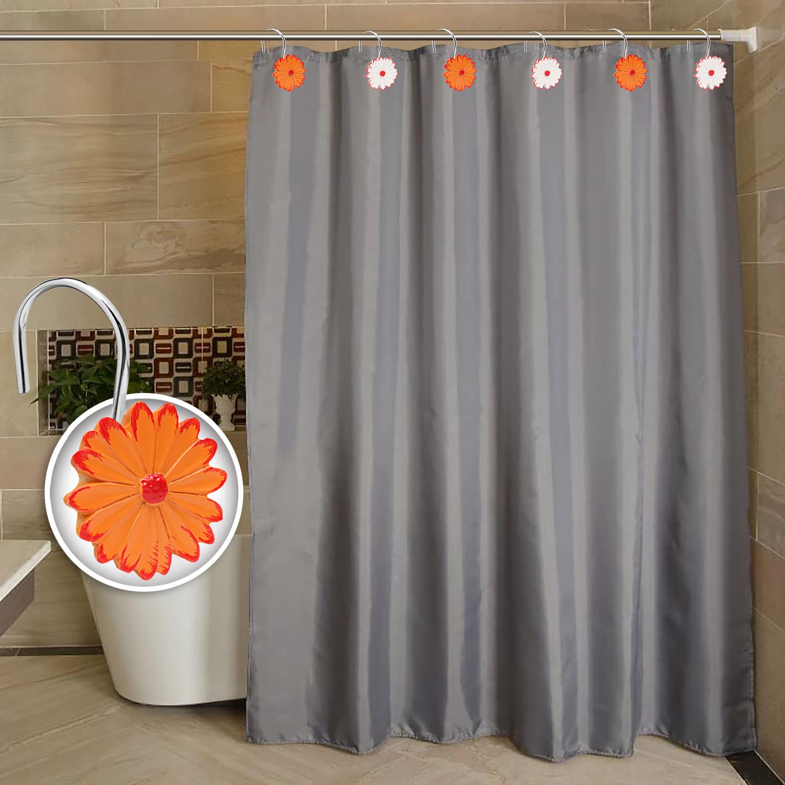 BEAVO Rustproof Resin Rose Flower Shower Curtain Hooks - Set of 12 Decorative Bathroom Hooks for Shower Rods & Curtains - Sunflower Design - Perfect for Home, Hotel, and Spa Bathroom Decor