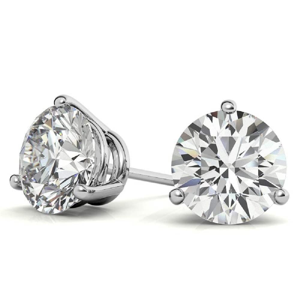 3 TCW Round Cut Moissanite Stud Earrings for Women - Solid 10K/14K/18K White Gold Handmade Solitaire Diamond Earrings - Push/Screw Back Engagement & Bridal Gifts - Perfect for Weddings, Anniversaries & Special Occasions