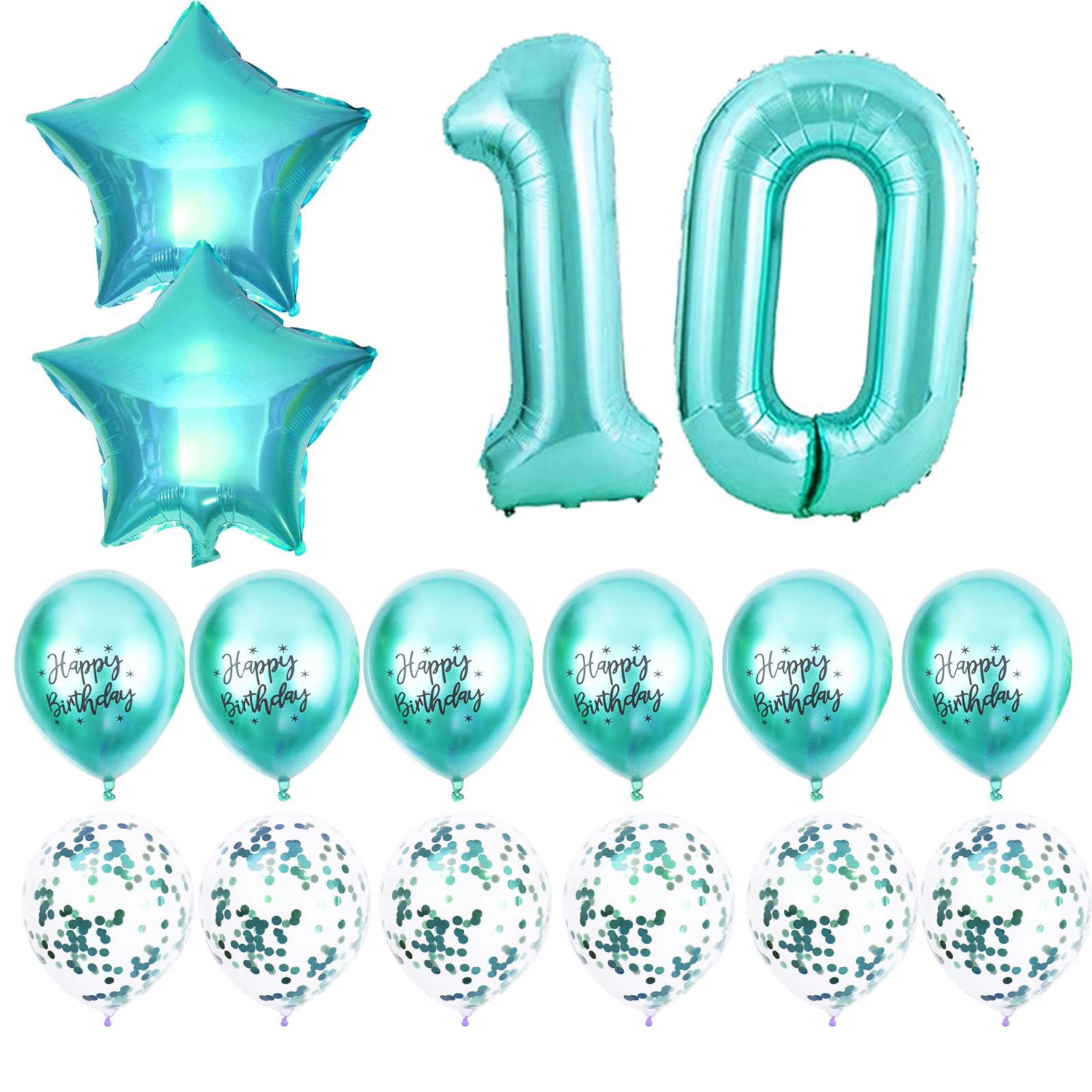 10th Birthday Party Decorations for Girls - Teal Glitter Birthday Sash, Silver '10' Crown, Foil Balloons Set with Number 10 & Stars, Happy Birthday Latex Balloons - Perfect for Princess Themed Parties, Birthday Photos & Milestone Celebrations