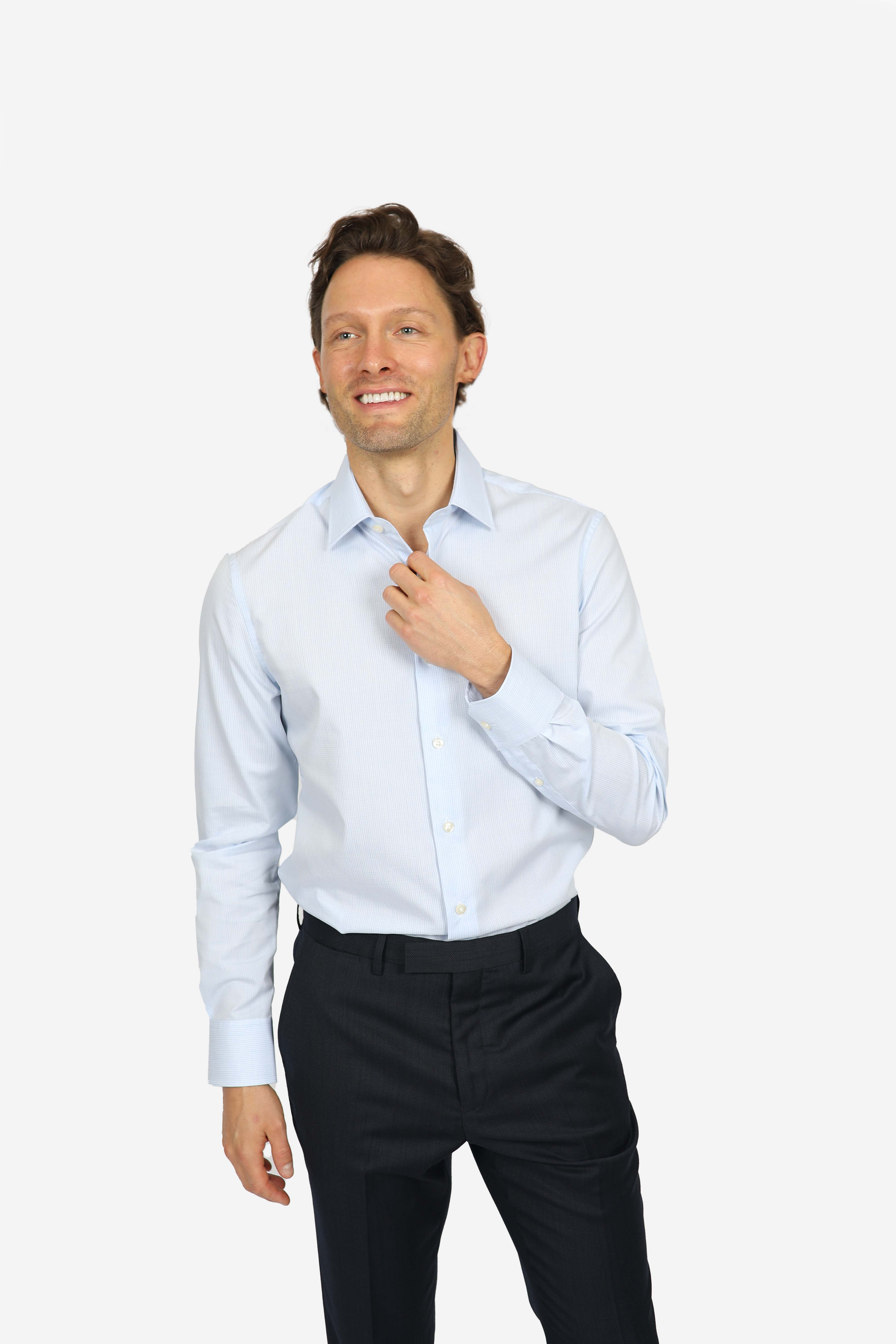 Sky Mini Check Shirt for Men - Slim Fit Casual Button Down Shirt - Perfect for Office, Date Night & Weekend Outings
