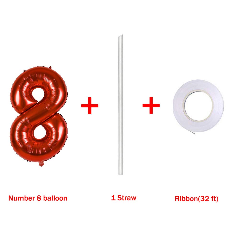 40 Inch Jumbo Red Number 8 Balloon for Birthday & Wedding Decor