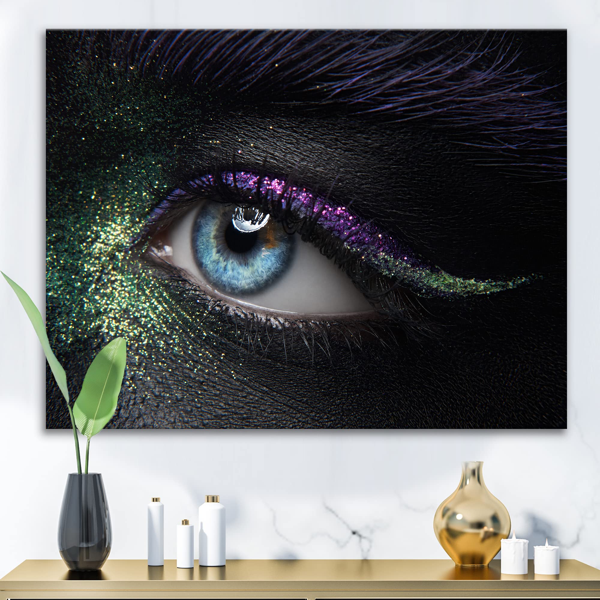 Green & Purple Sparkling Female Eyes Modern Canvas Wall Art - Perfect for Living Room, Bedroom & Office Decor